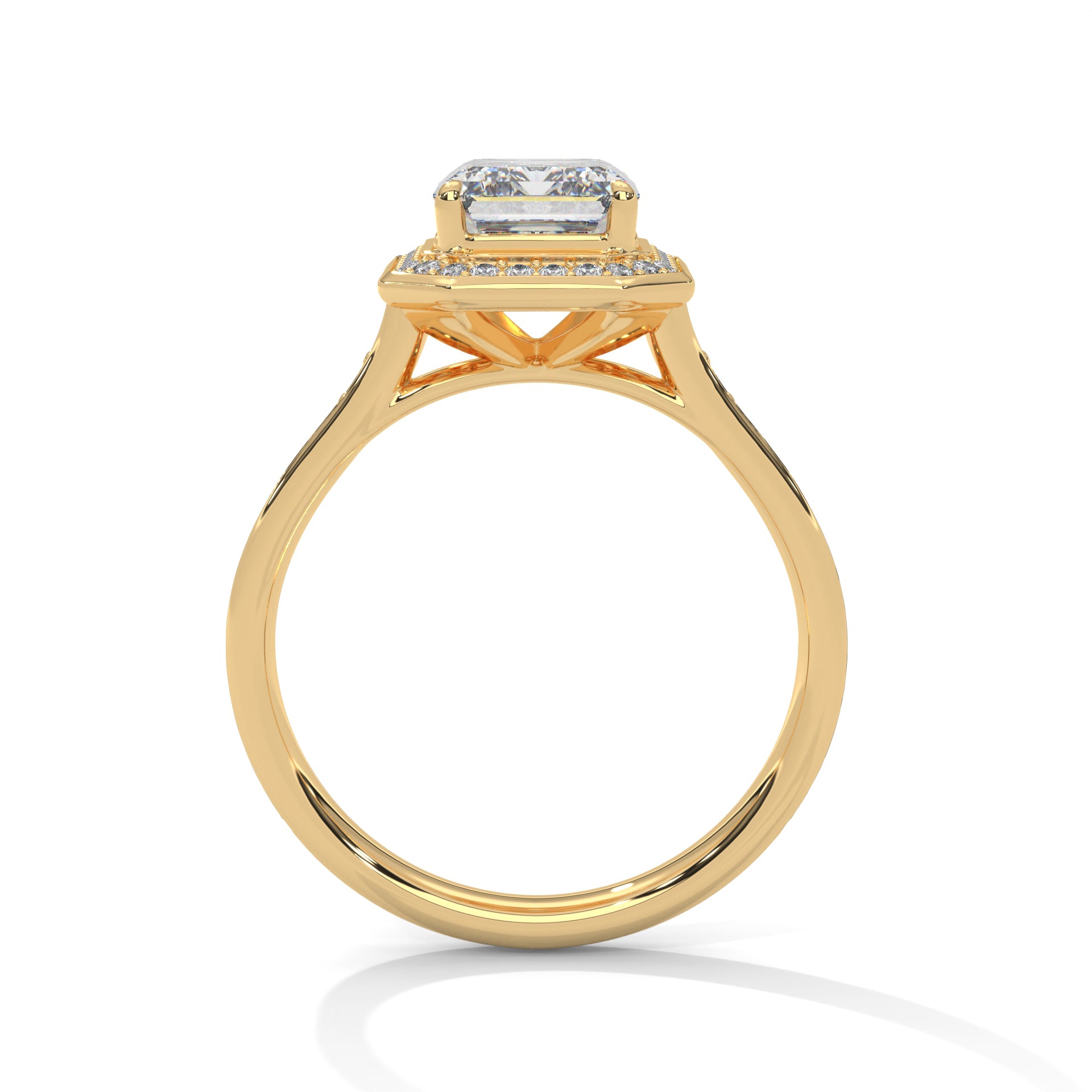 Rose Gold Emerald Cut Octagonal Halo Pavé Cathedral Engagement & Anniversary Ring