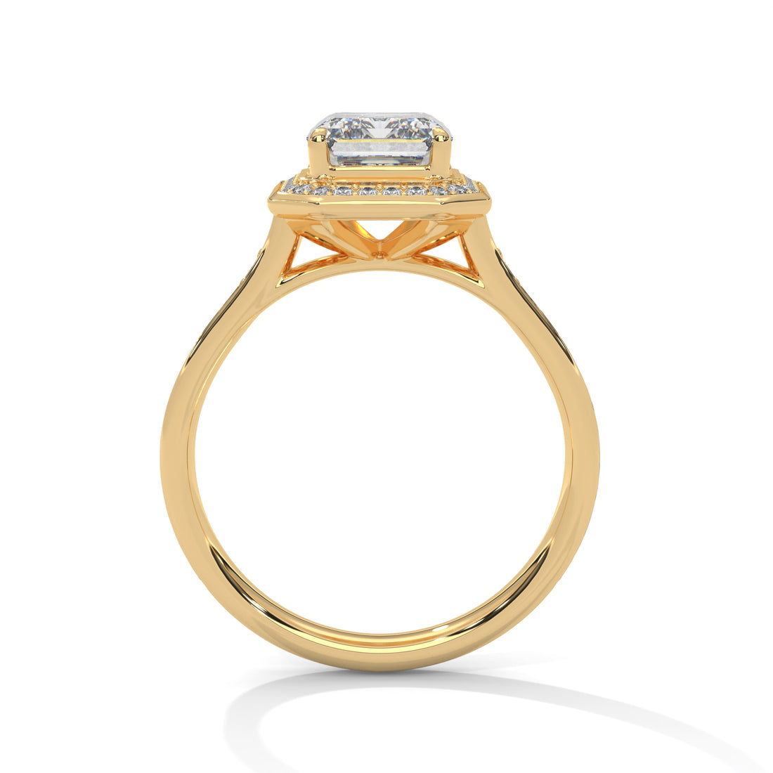 Rose Gold Emerald Cut Octagonal Halo Pavé Cathedral Engagement & Anniversary Ring