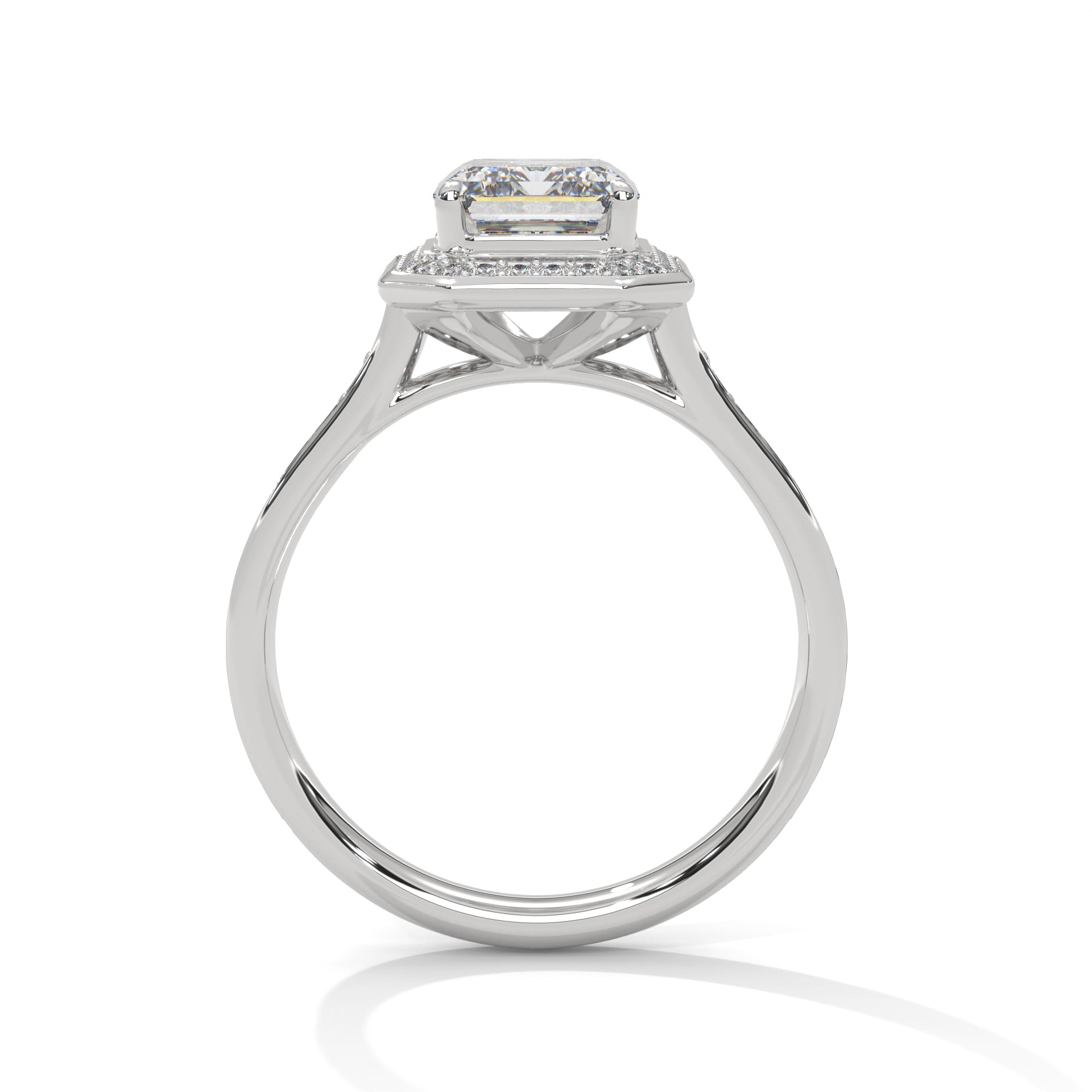 Rose Gold Emerald Cut Octagonal Halo Pavé Cathedral Engagement & Anniversary Ring