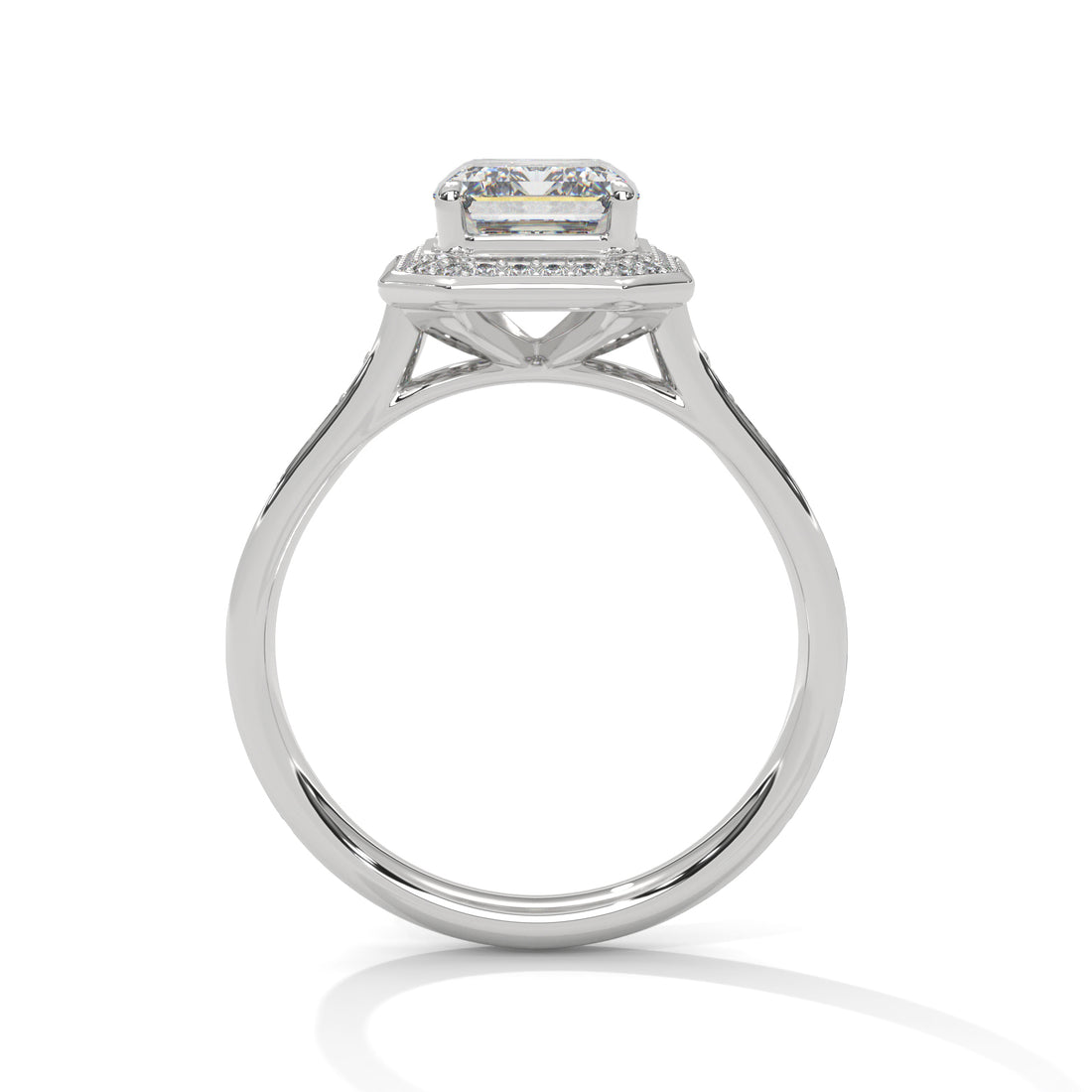 Rose Gold Emerald Cut Octagonal Halo Pavé Cathedral Engagement & Anniversary Ring