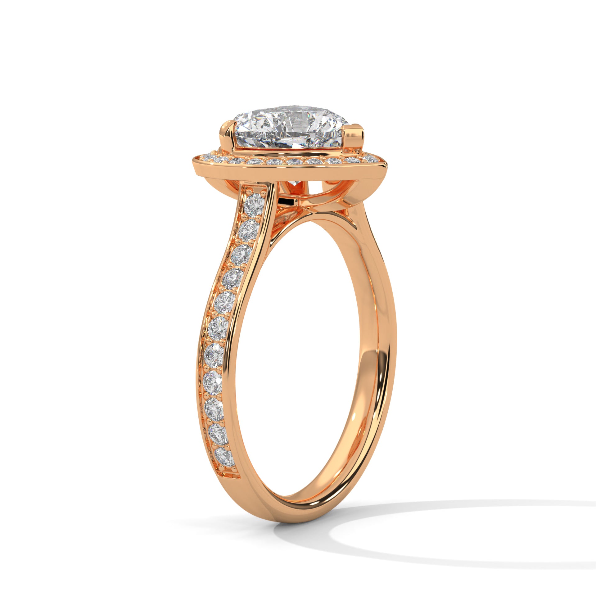 Rose Gold Heart Cut Halo Pavé Cathedral Engagement & Anniversary Ring