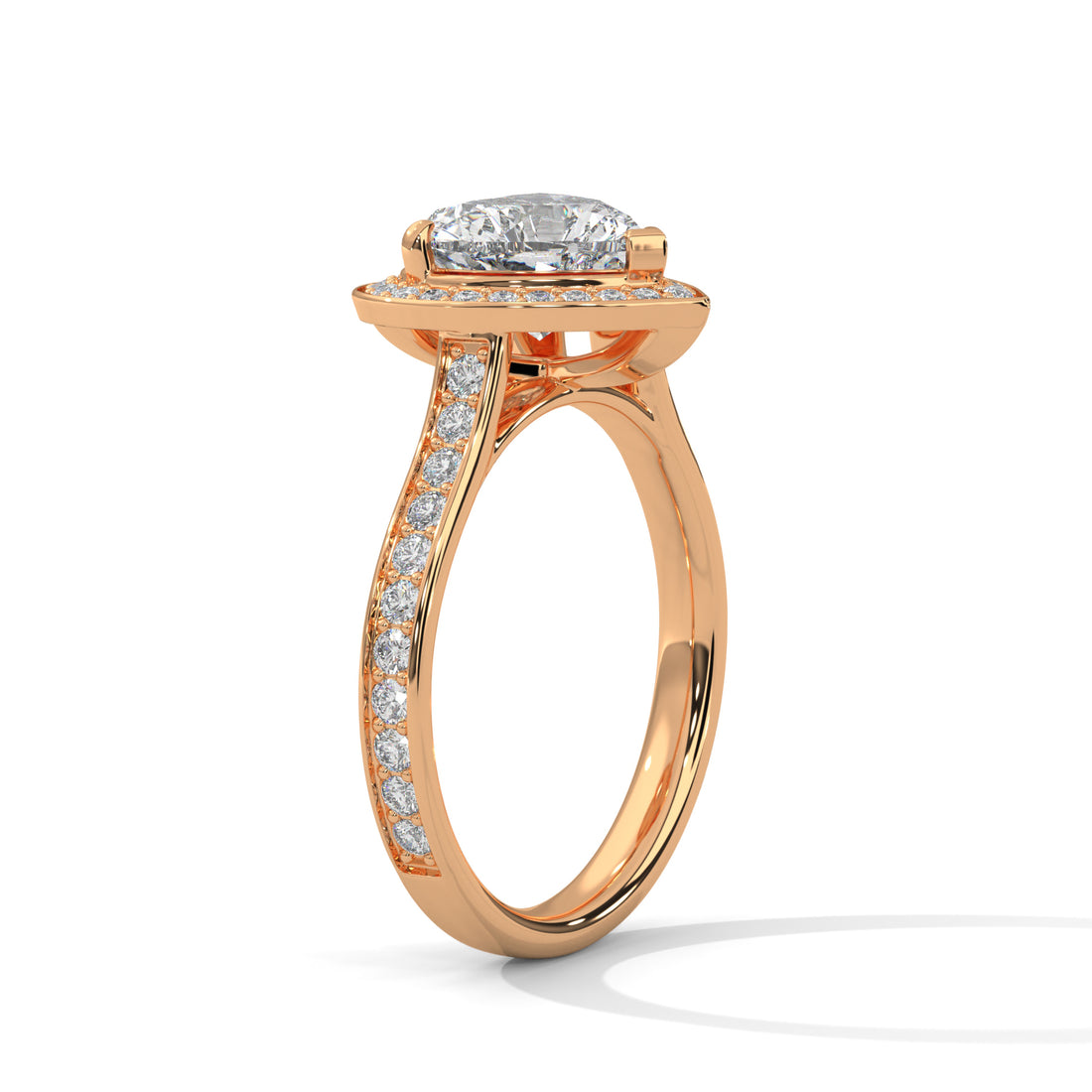 Rose Gold Heart Cut Halo Pavé Cathedral Engagement & Anniversary Ring
