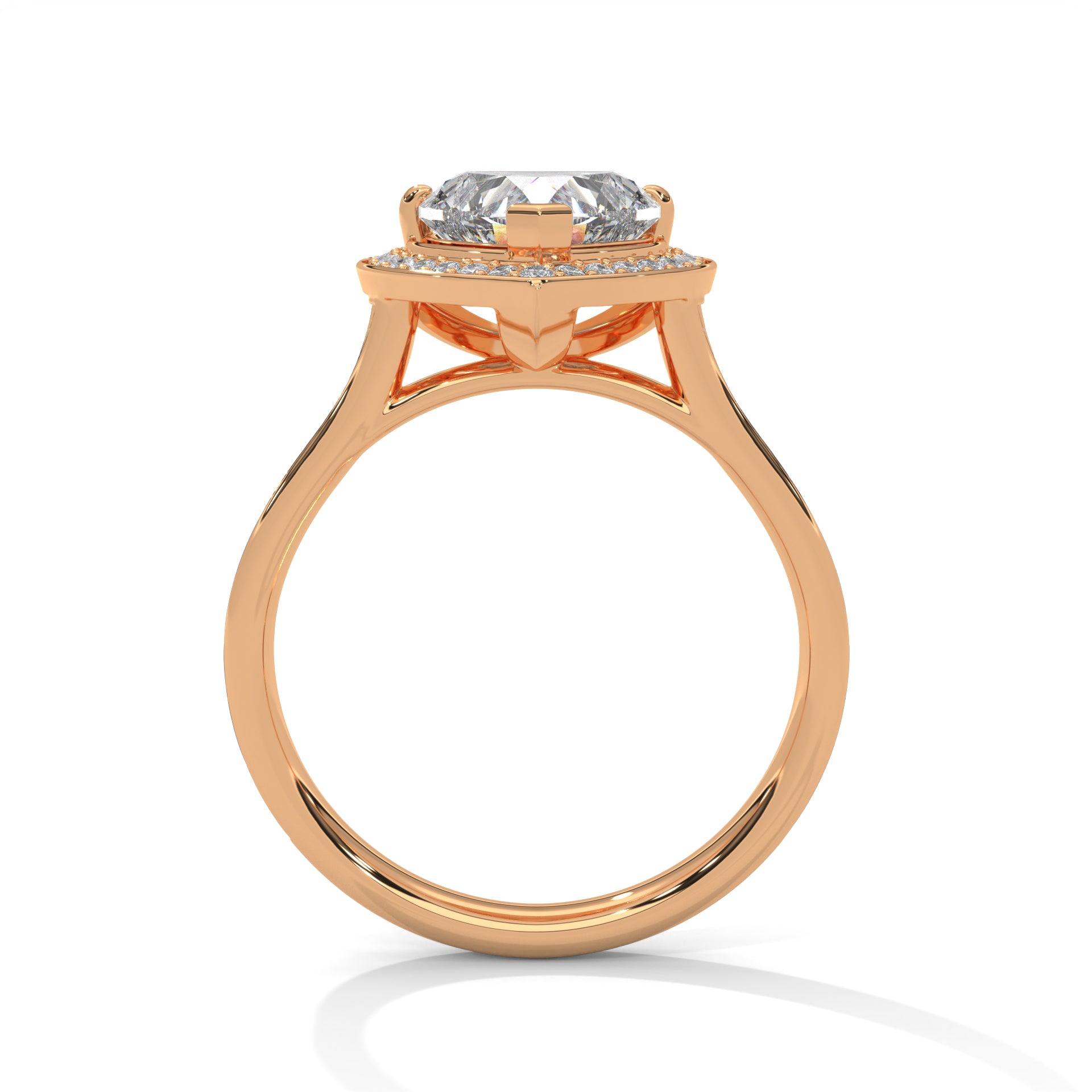 Rose Gold Heart Cut Halo Pavé Cathedral Engagement & Anniversary Ring