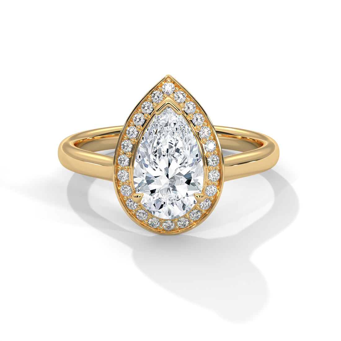 Pear Cut V-Tip Halo Solitaire Cathedral Engagement & Anniversary Ring in Rose Gold