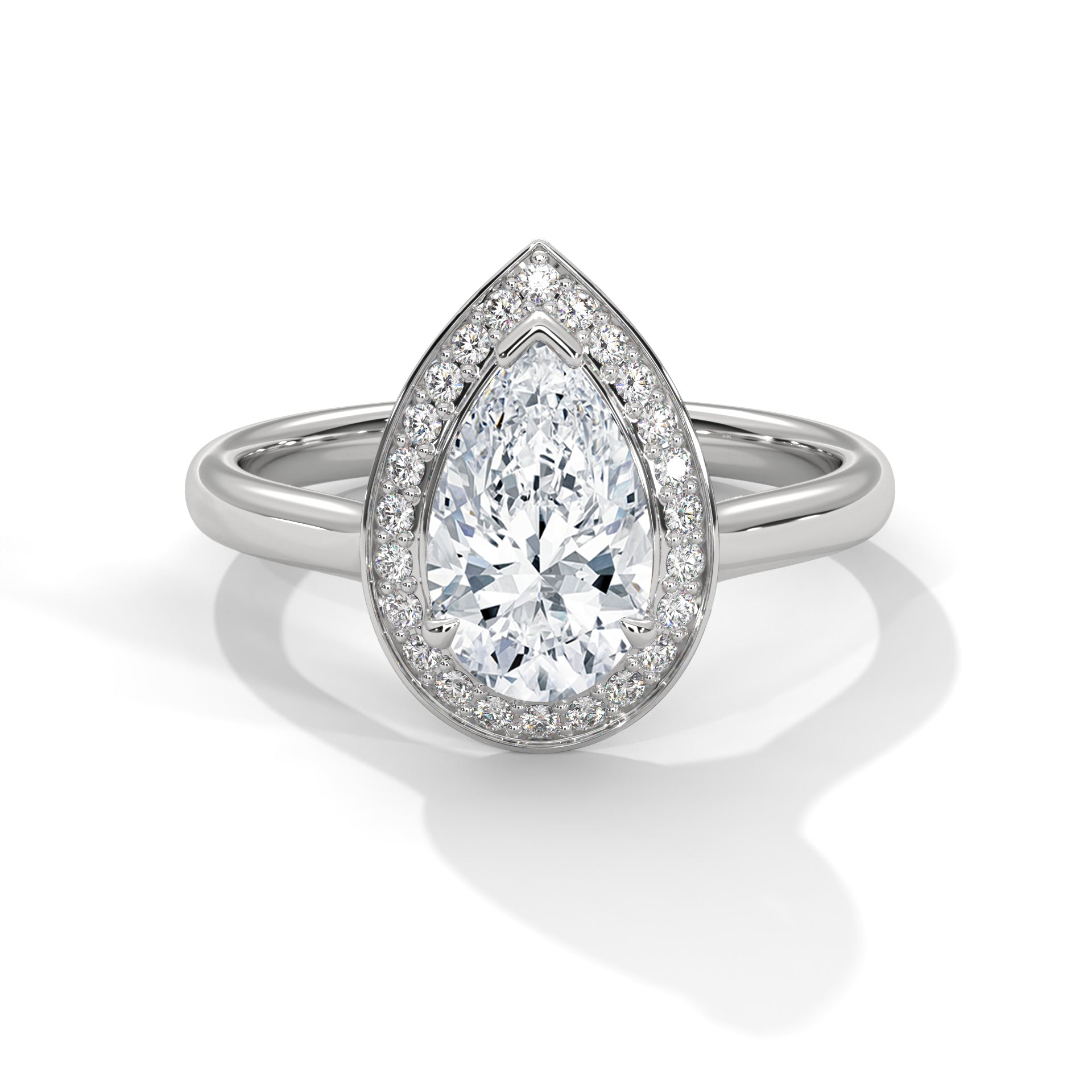Pear Cut V-Tip Halo Solitaire Cathedral Engagement & Anniversary Ring in Rose Gold