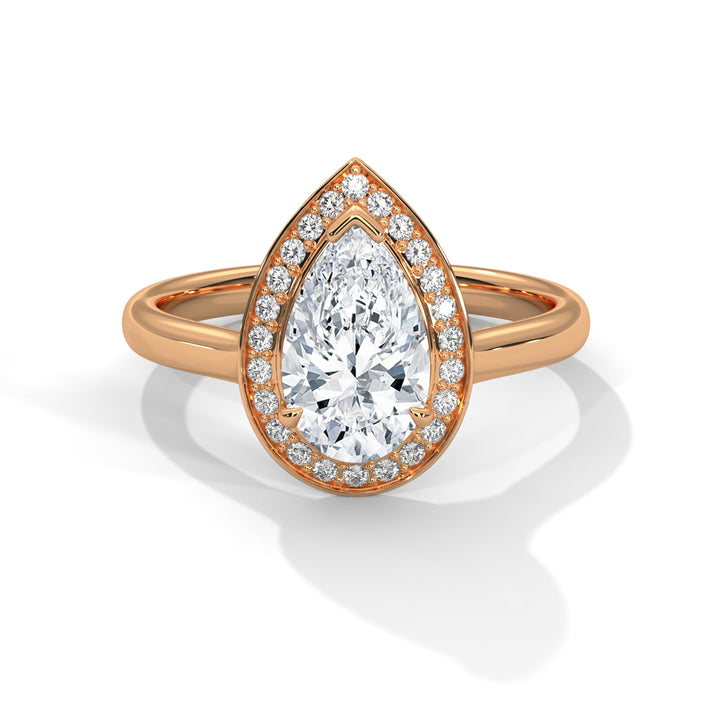 Pear Cut V-Tip Halo Solitaire Cathedral Engagement & Anniversary Ring in Rose Gold