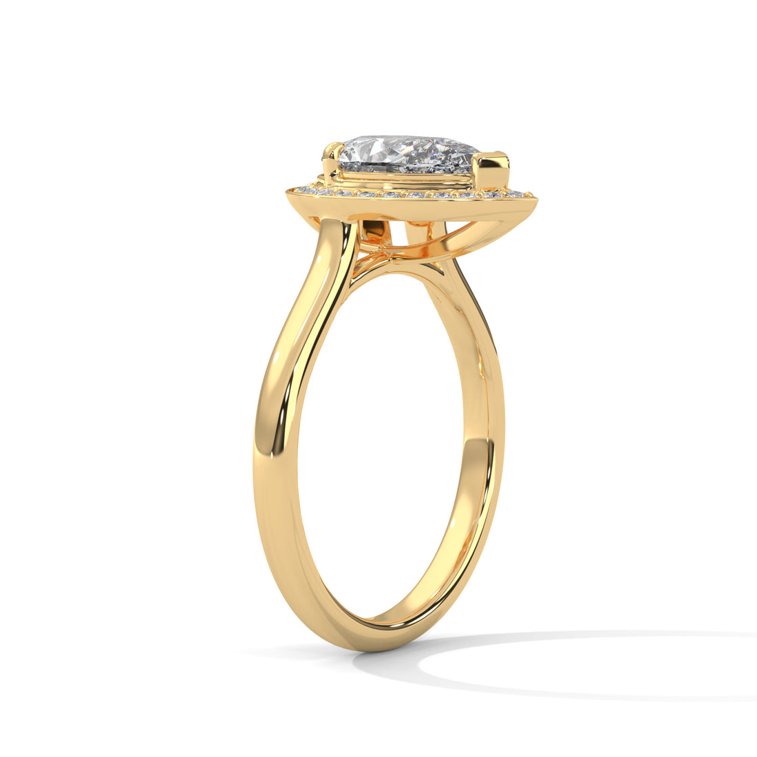 Pear Cut V-Tip Halo Solitaire Cathedral Engagement & Anniversary Ring in Rose Gold