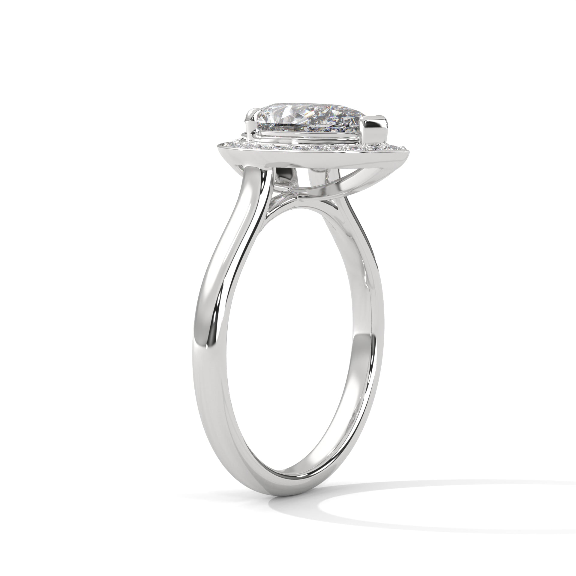 Pear Cut V-Tip Halo Solitaire Cathedral Engagement & Anniversary Ring in Rose Gold