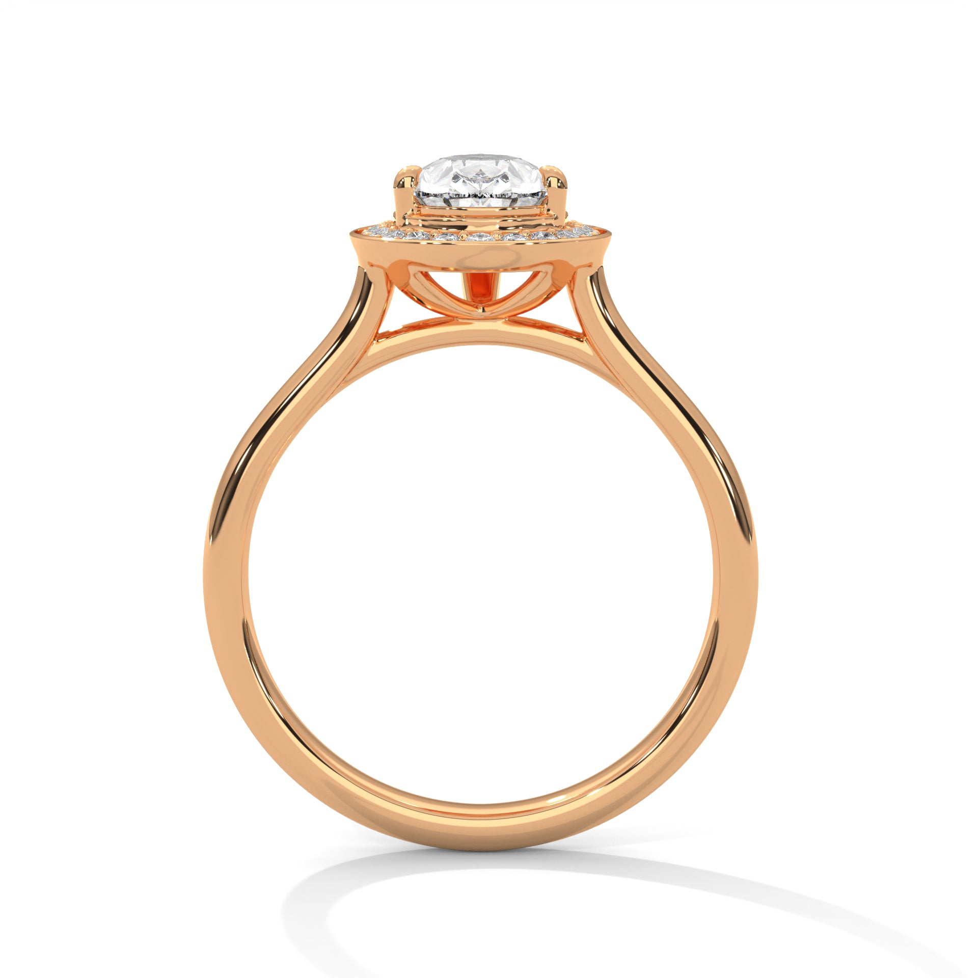 Pear Cut V-Tip Halo Solitaire Cathedral Engagement & Anniversary Ring in Rose Gold