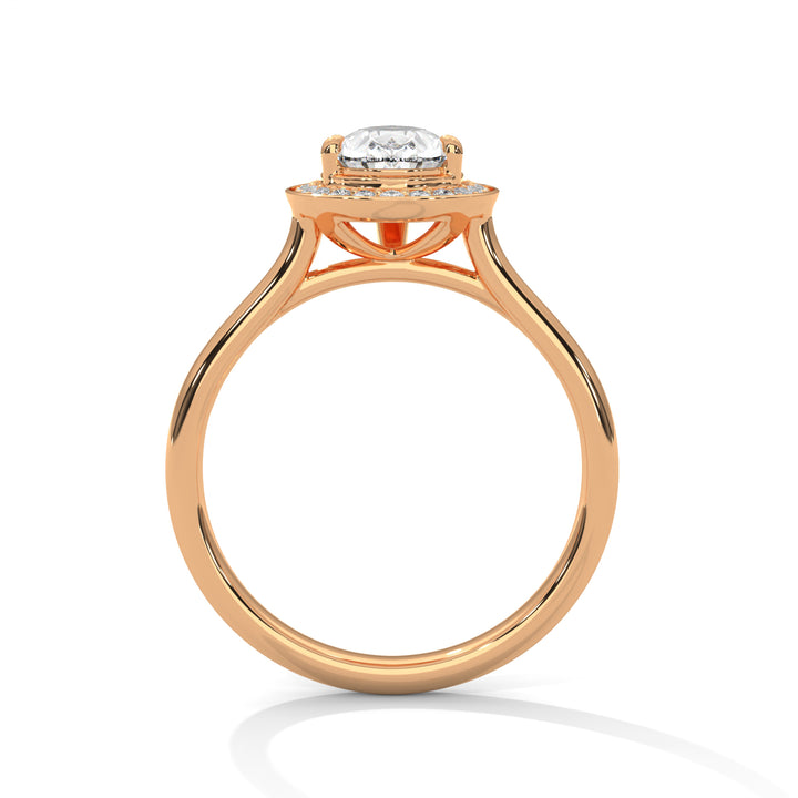 Pear Cut V-Tip Halo Solitaire Cathedral Engagement & Anniversary Ring in Rose Gold