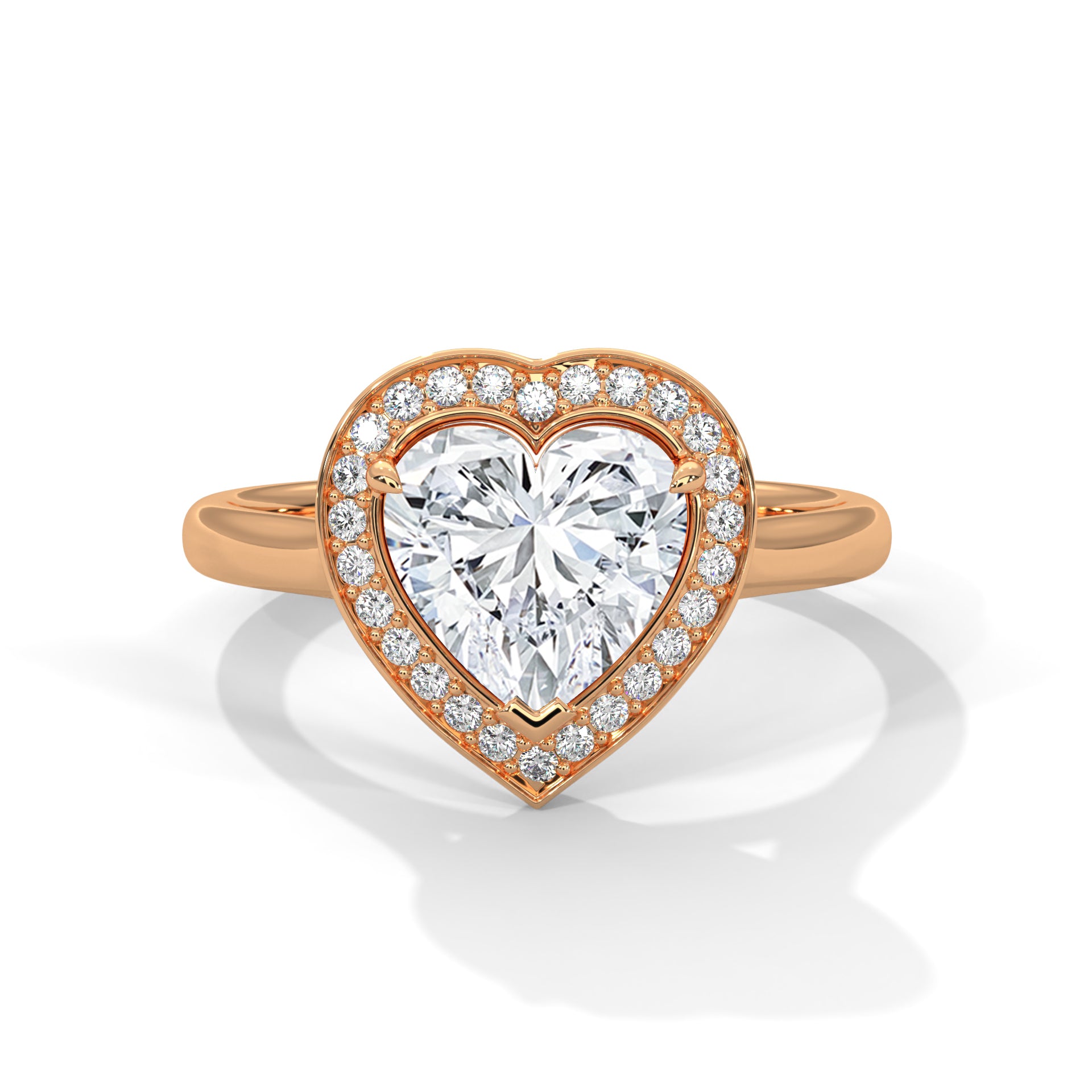 Heart Cut V-Tip Halo Solitaire Cathedral Engagement & Anniversary Ring in Rose Gold