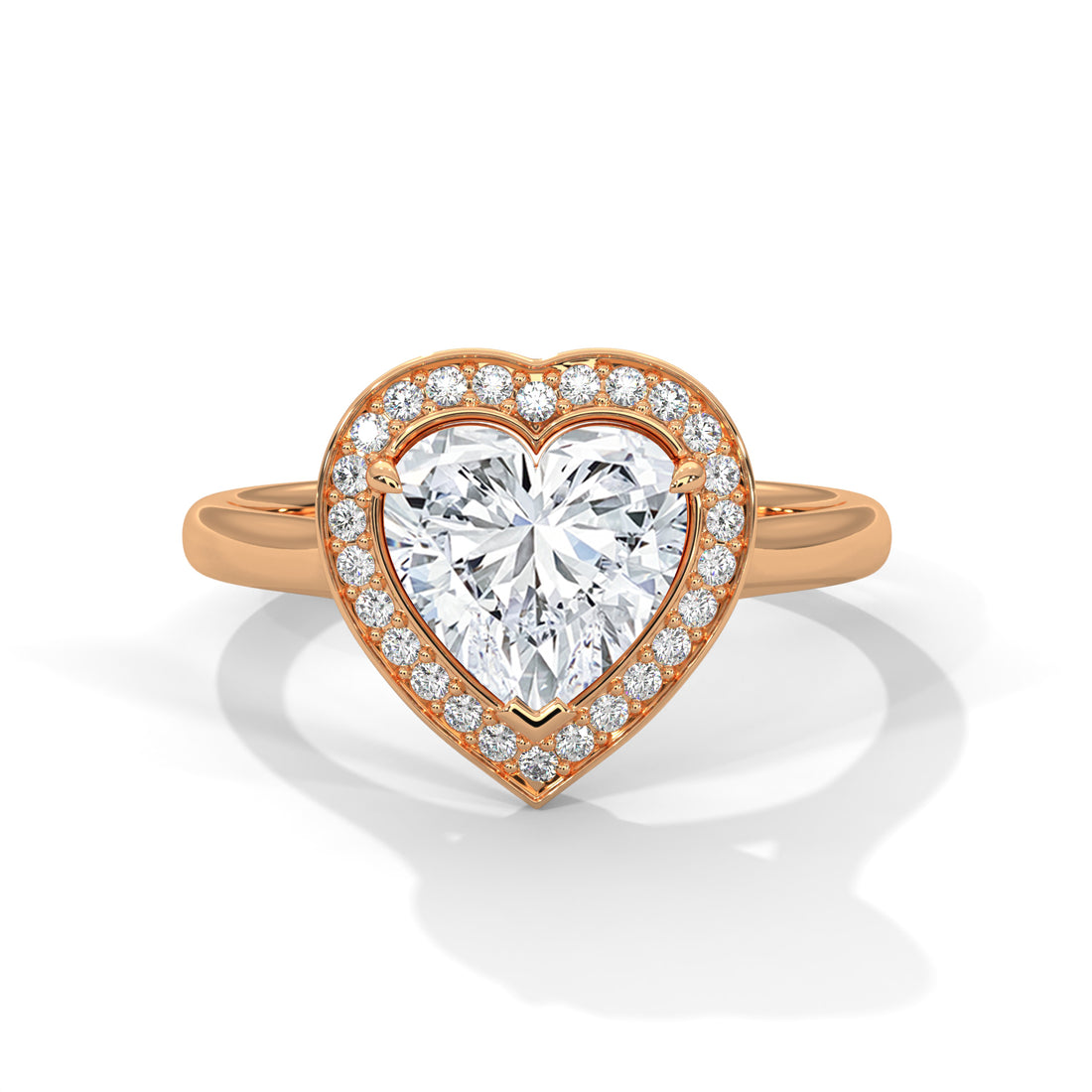 Heart Cut V-Tip Halo Solitaire Cathedral Engagement & Anniversary Ring in Rose Gold