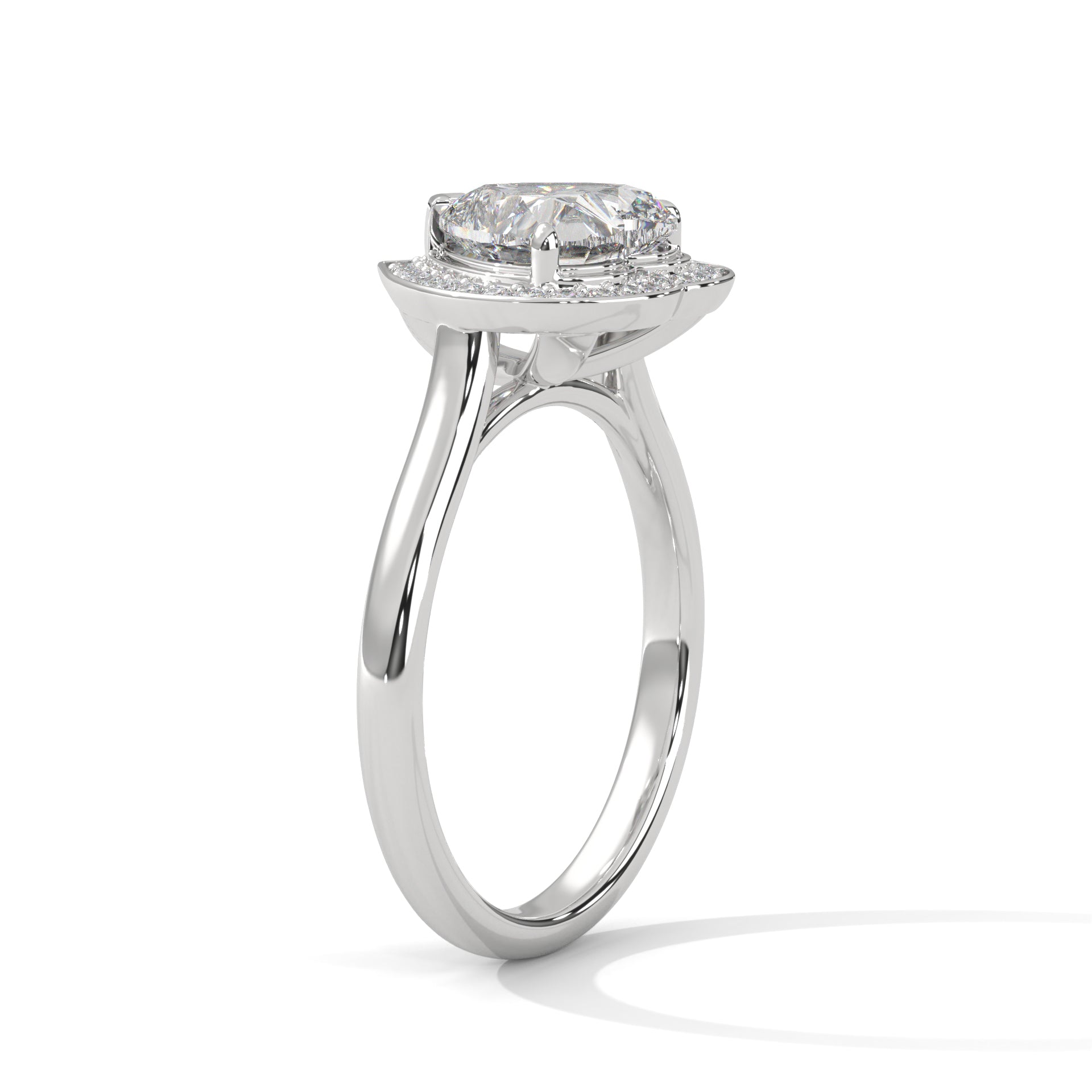 Heart Cut V-Tip Halo Solitaire Cathedral Engagement & Anniversary Ring in Rose Gold