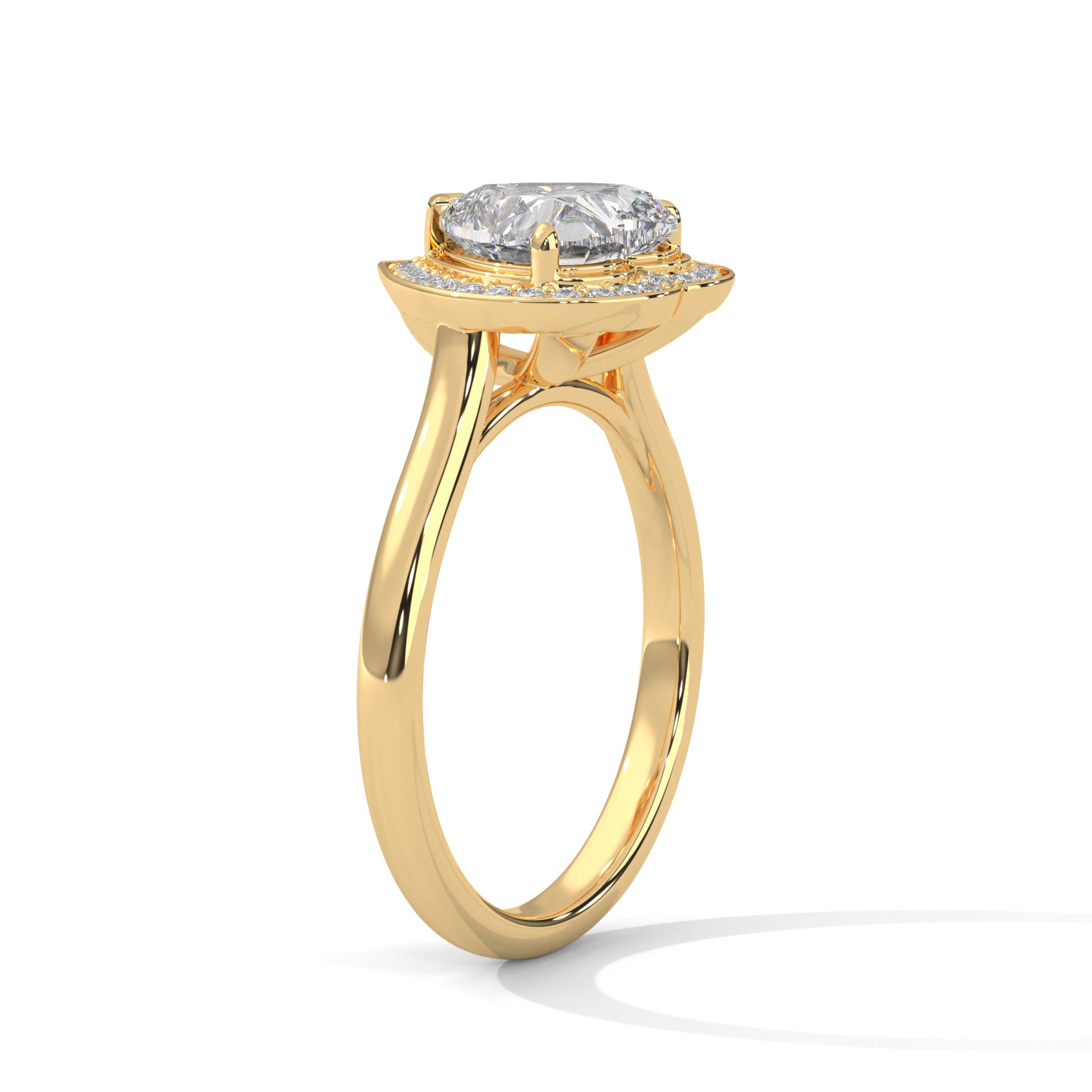 Heart Cut V-Tip Halo Solitaire Cathedral Engagement & Anniversary Ring in Rose Gold