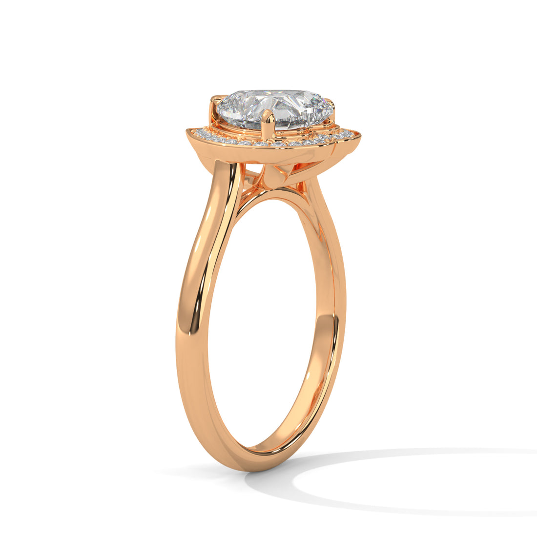 Heart Cut V-Tip Halo Solitaire Cathedral Engagement & Anniversary Ring in Rose Gold