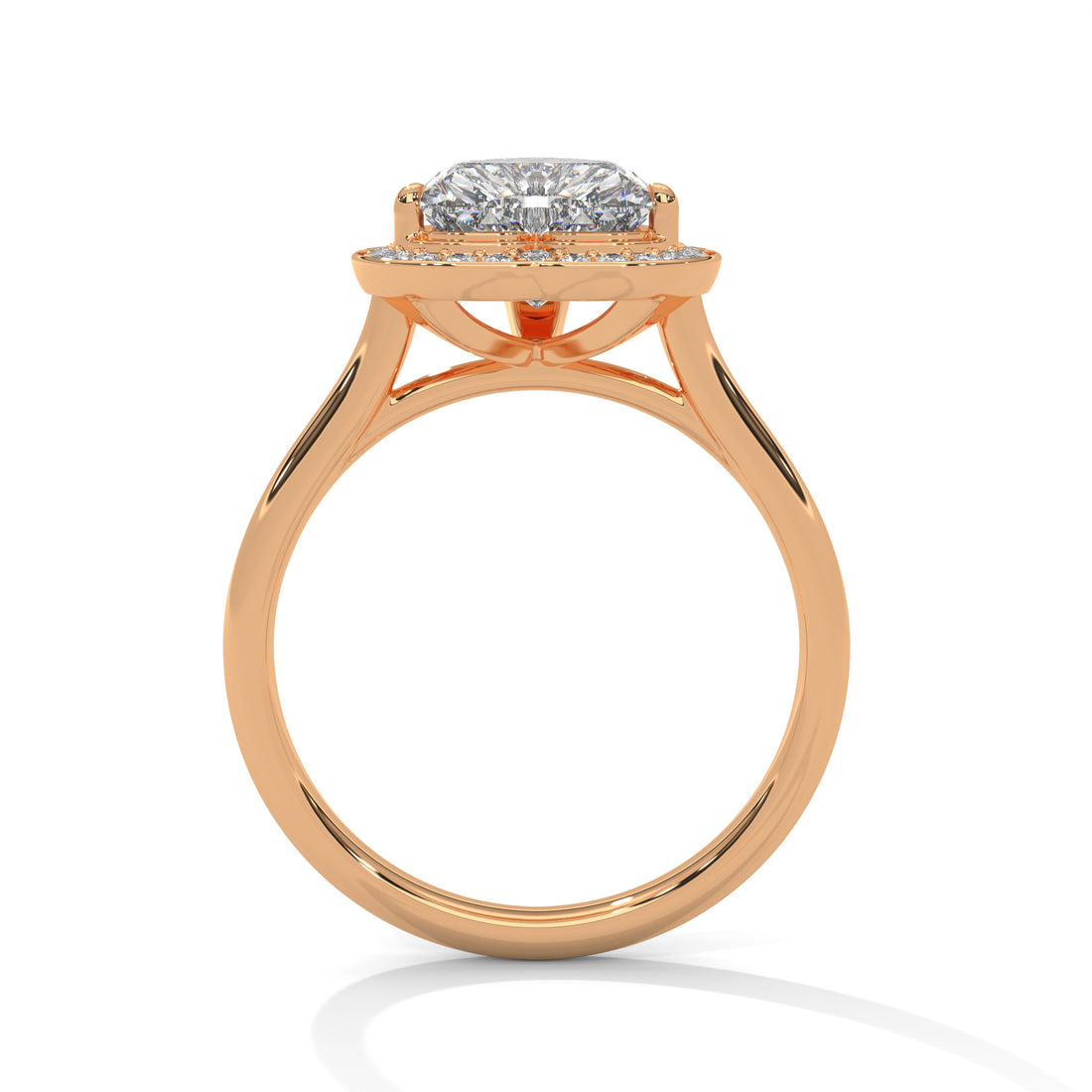 Heart Cut V-Tip Halo Solitaire Cathedral Engagement & Anniversary Ring in Rose Gold