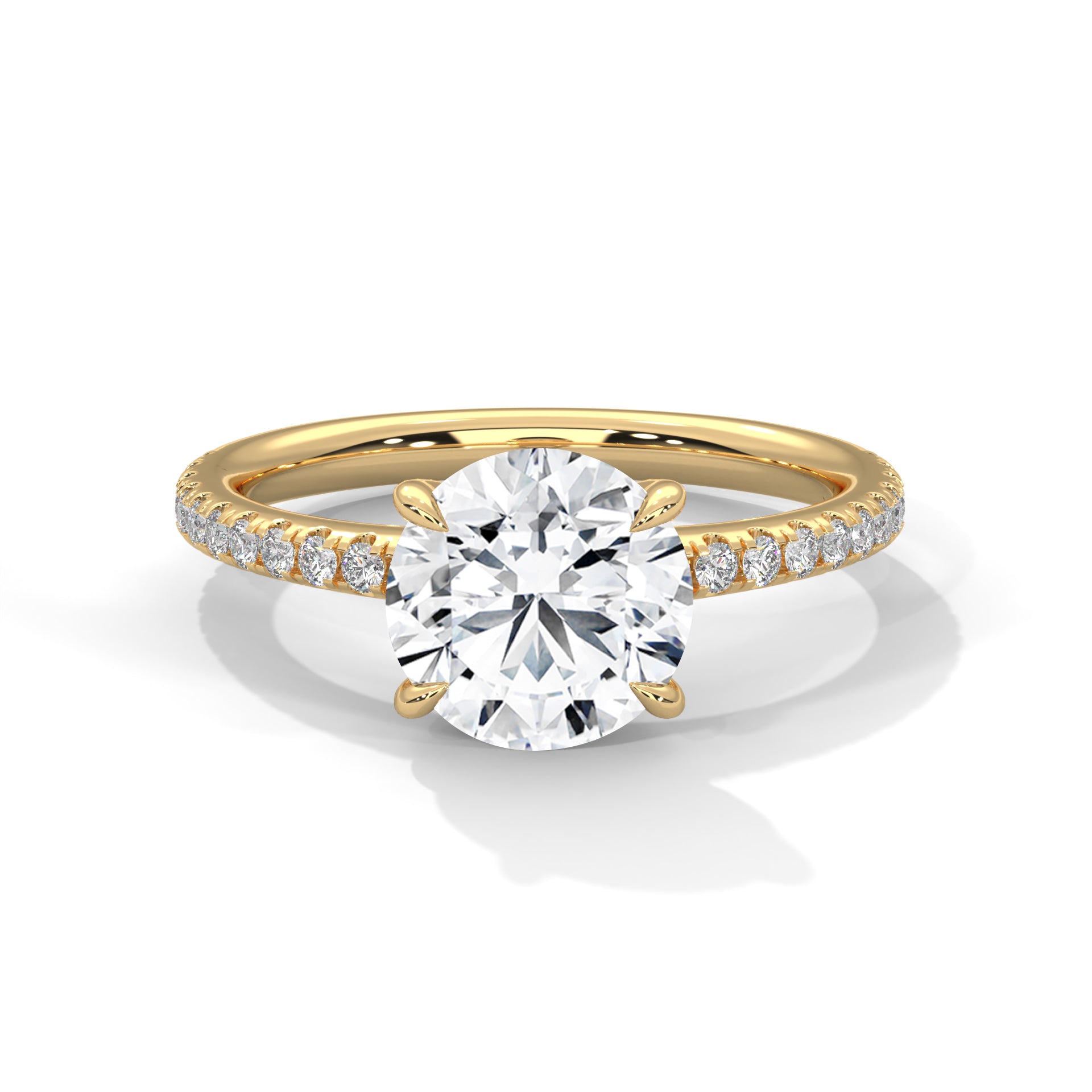 Round Cut Solitaire Pavé Cathedral Engagement & Anniversary Ring in Rose Gold