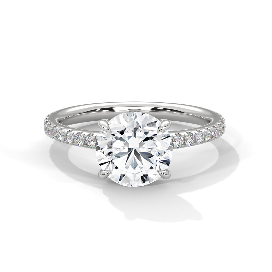 Round Cut Solitaire Pavé Cathedral Engagement & Anniversary Ring in Rose Gold
