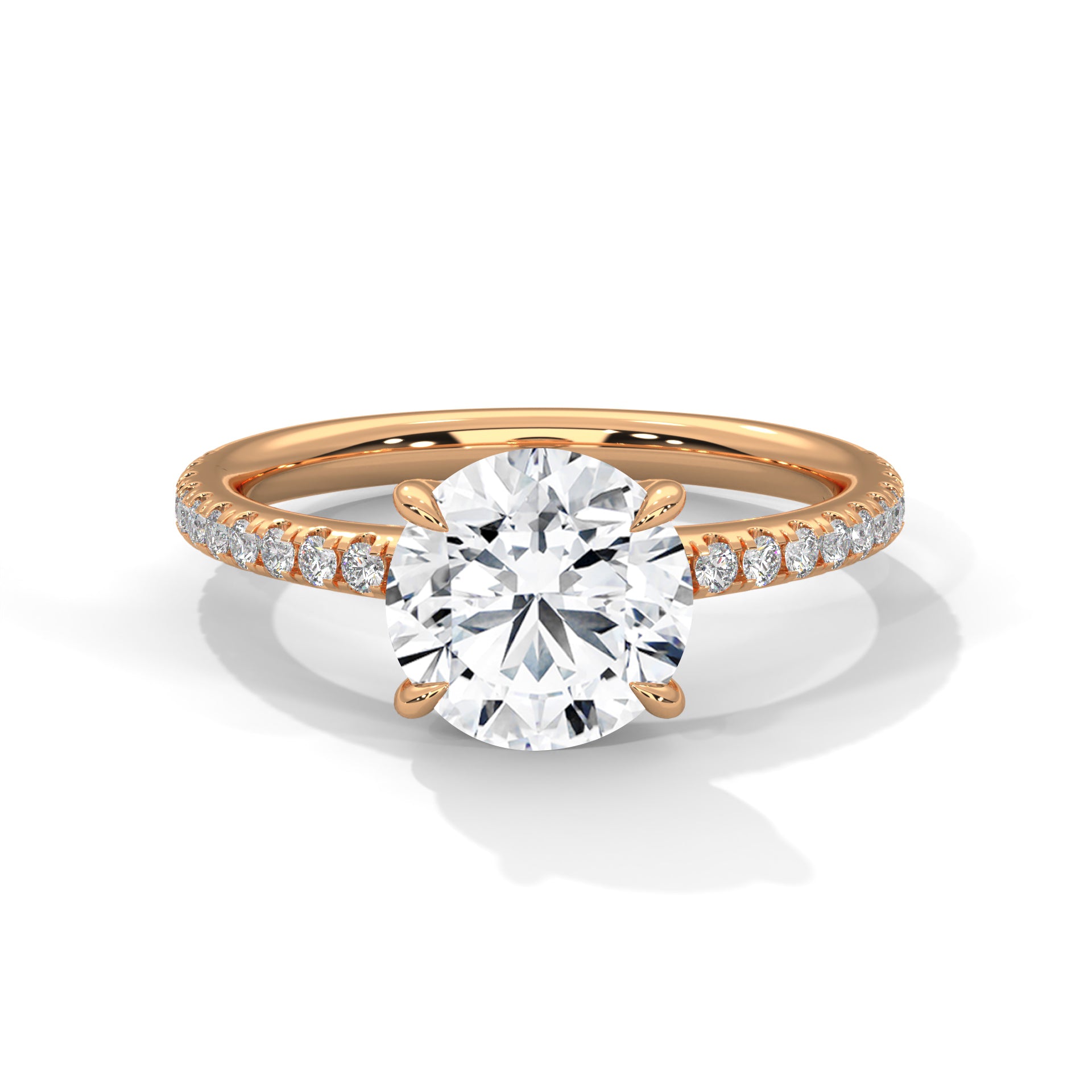 Round Cut Solitaire Pavé Cathedral Engagement & Anniversary Ring in Rose Gold