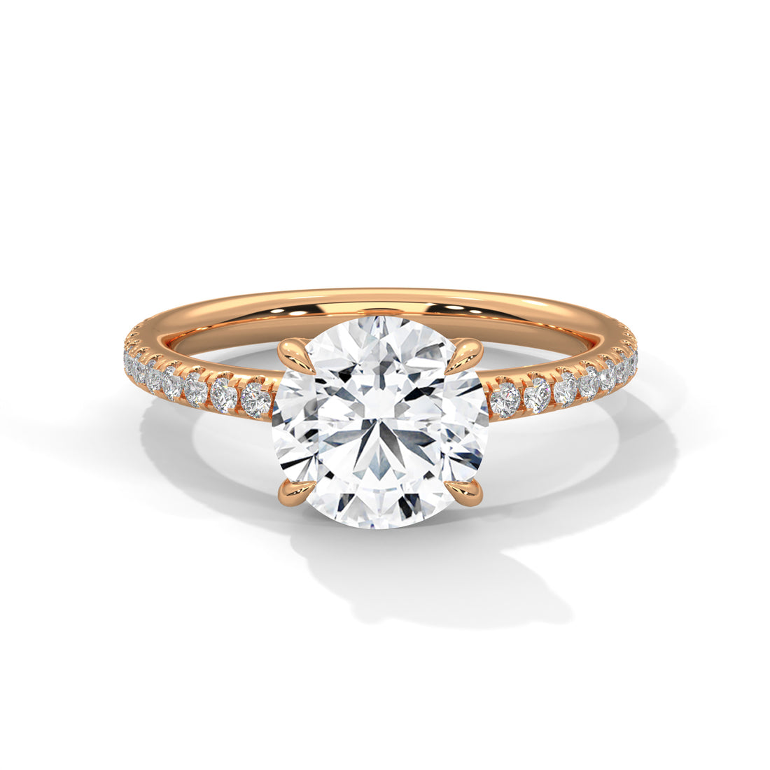 Round Cut Solitaire Pavé Cathedral Engagement & Anniversary Ring in Rose Gold