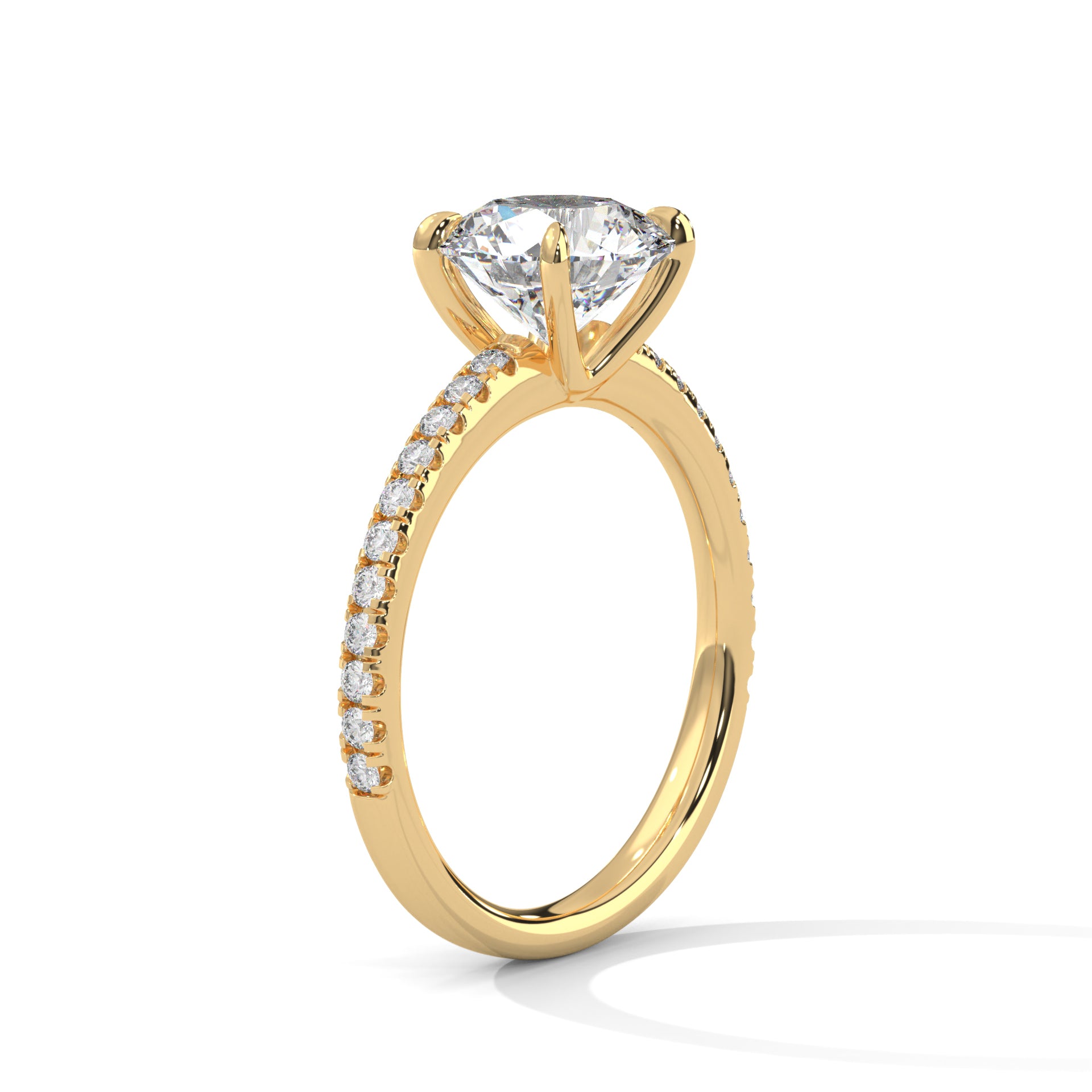 Round Cut Solitaire Pavé Cathedral Engagement & Anniversary Ring in Rose Gold