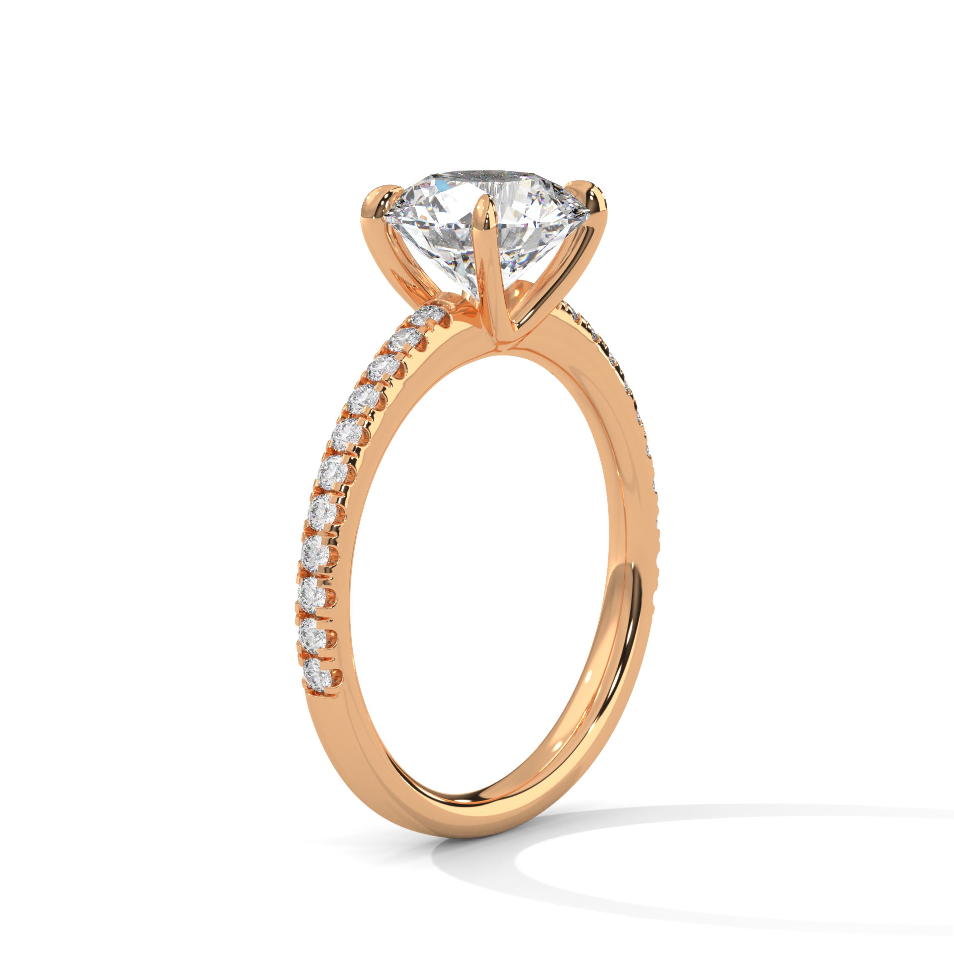 Round Cut Solitaire Pavé Cathedral Engagement & Anniversary Ring in Rose Gold