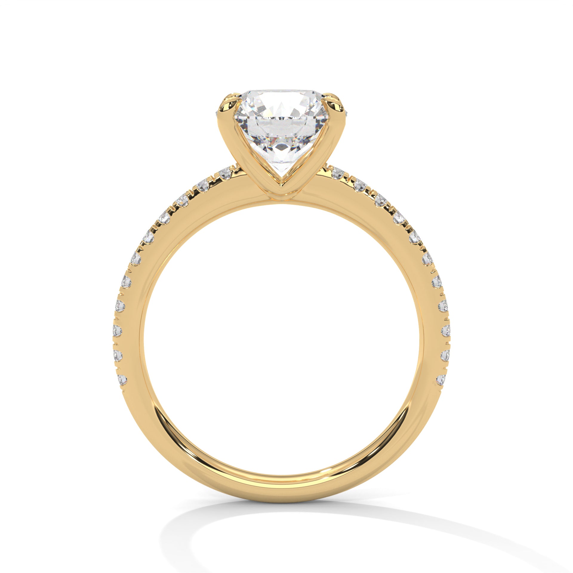 Round Cut Solitaire Pavé Cathedral Engagement & Anniversary Ring in Rose Gold