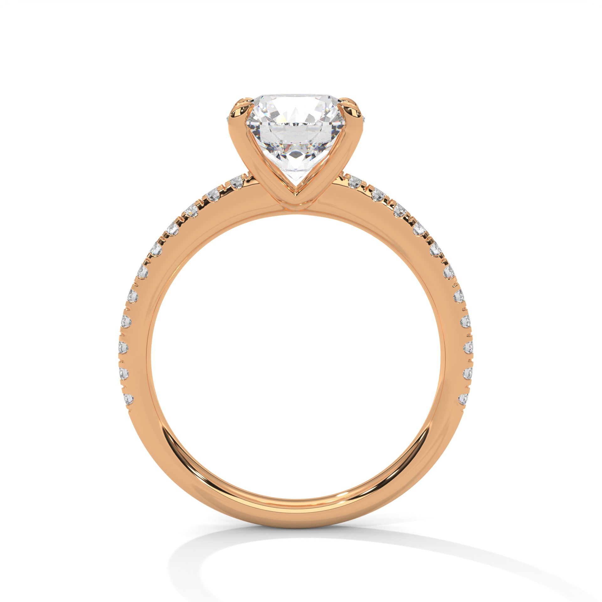 Round Cut Solitaire Pavé Cathedral Engagement & Anniversary Ring in Rose Gold