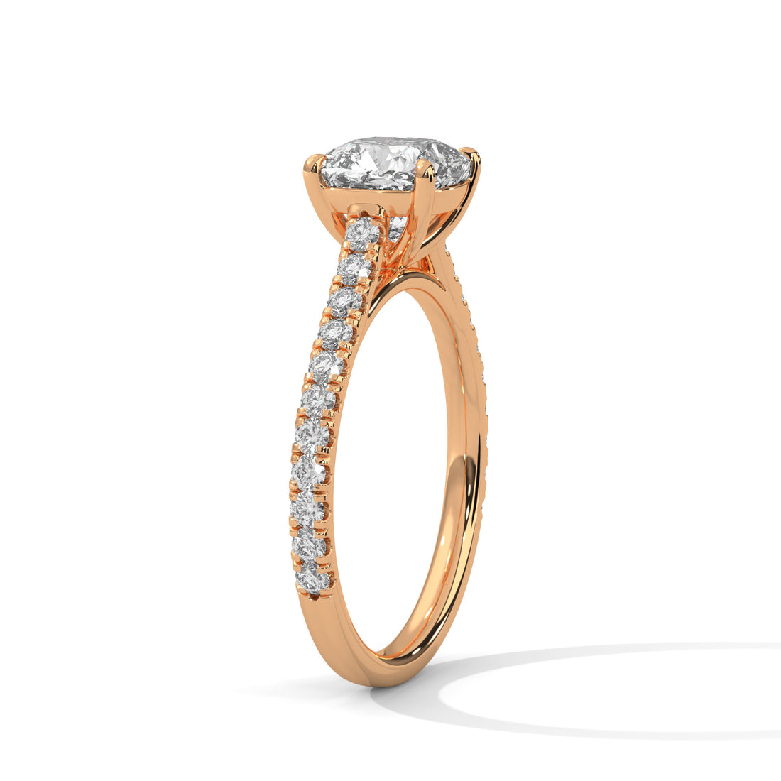 Cushion Cut Solitaire Pavé Cathedral Engagement & Anniversary Ring in Rose Gold
