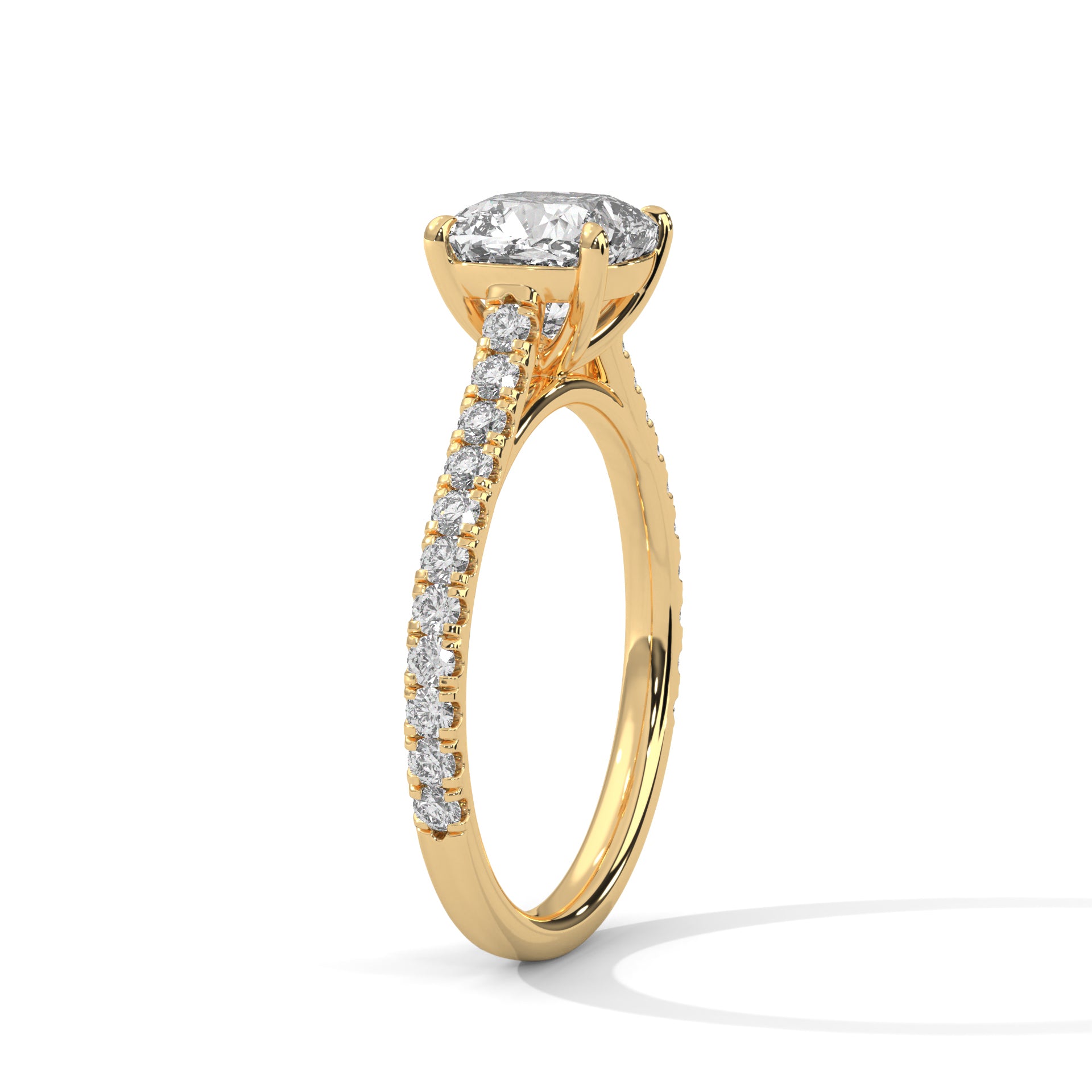 Cushion Cut Solitaire Pavé Cathedral Engagement & Anniversary Ring in Rose Gold