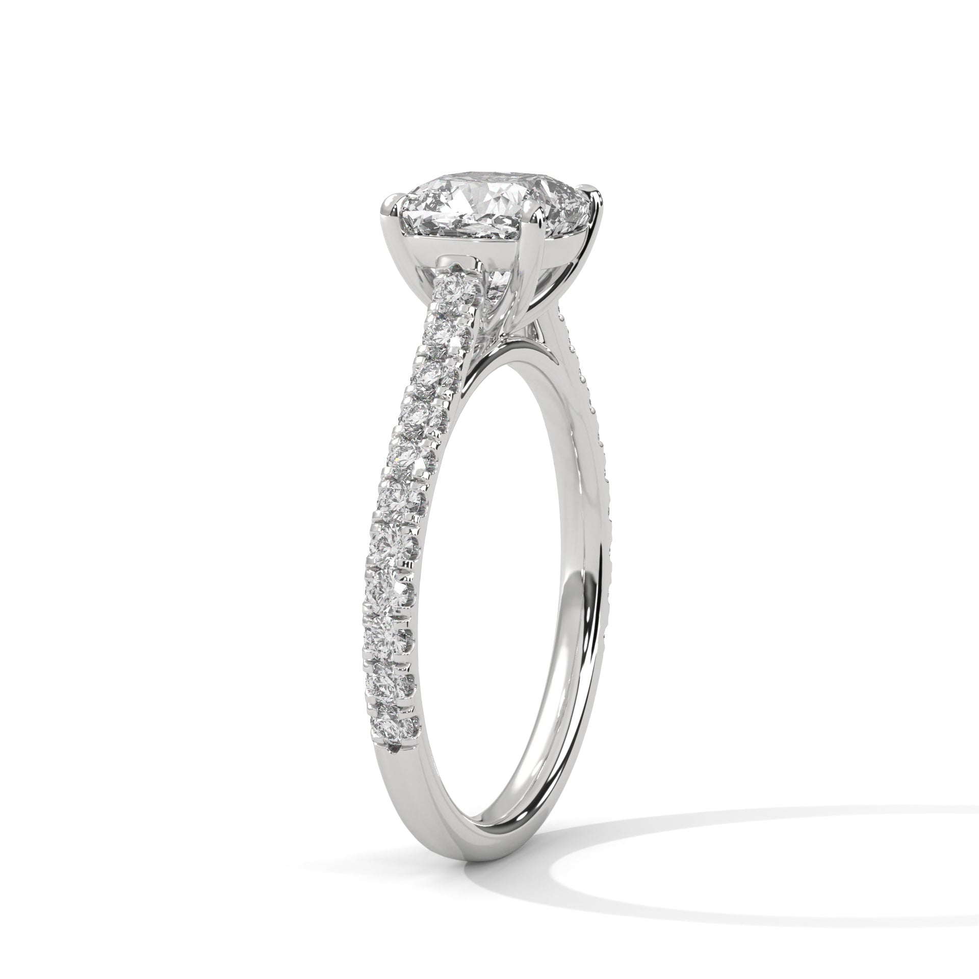 Cushion Cut Solitaire Pavé Cathedral Engagement & Anniversary Ring in Rose Gold