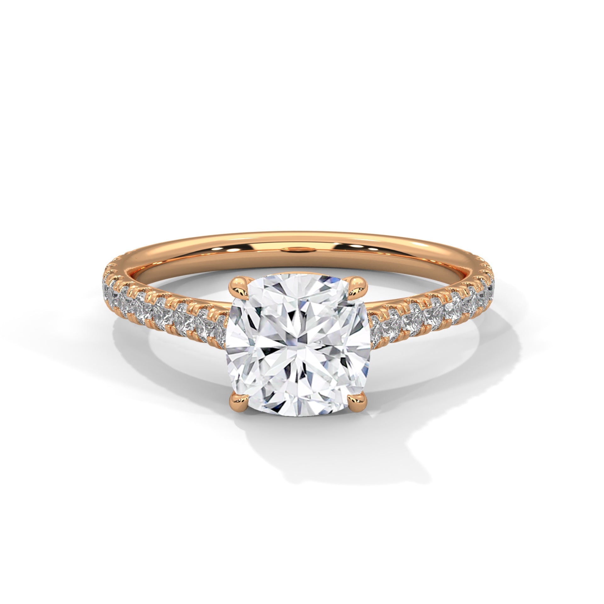 Cushion Cut Solitaire Pavé Cathedral Engagement & Anniversary Ring in Rose Gold
