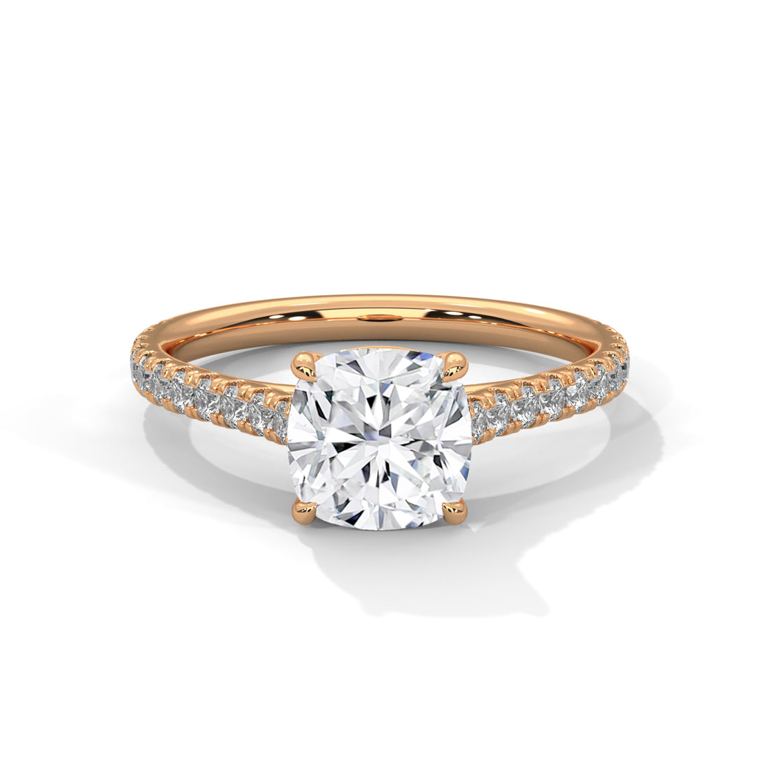Cushion Cut Solitaire Pavé Cathedral Engagement & Anniversary Ring in Rose Gold