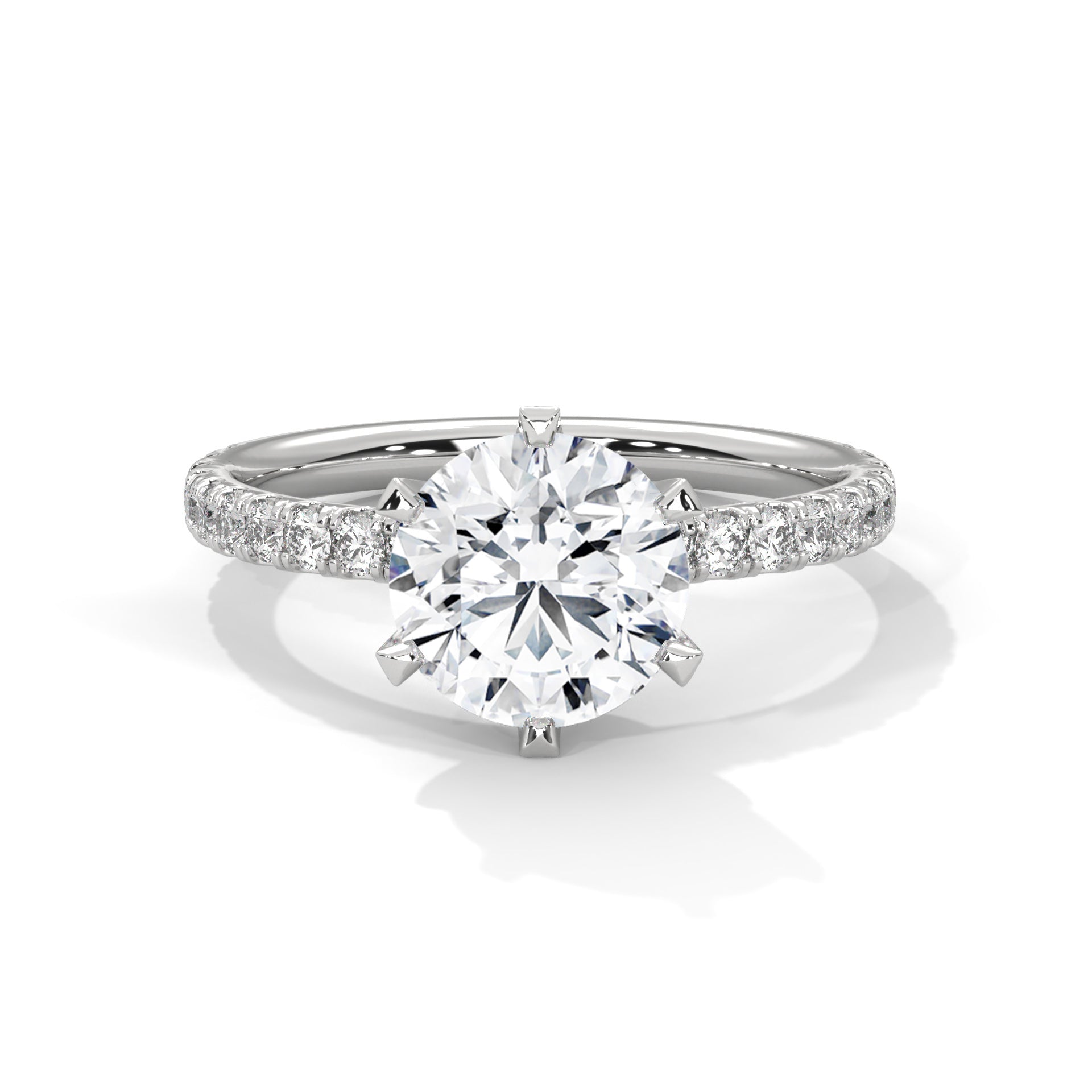 Round Cut Six-Prong Solitaire Pavé Cathedral Engagement & Anniversary Ring in Rose Gold