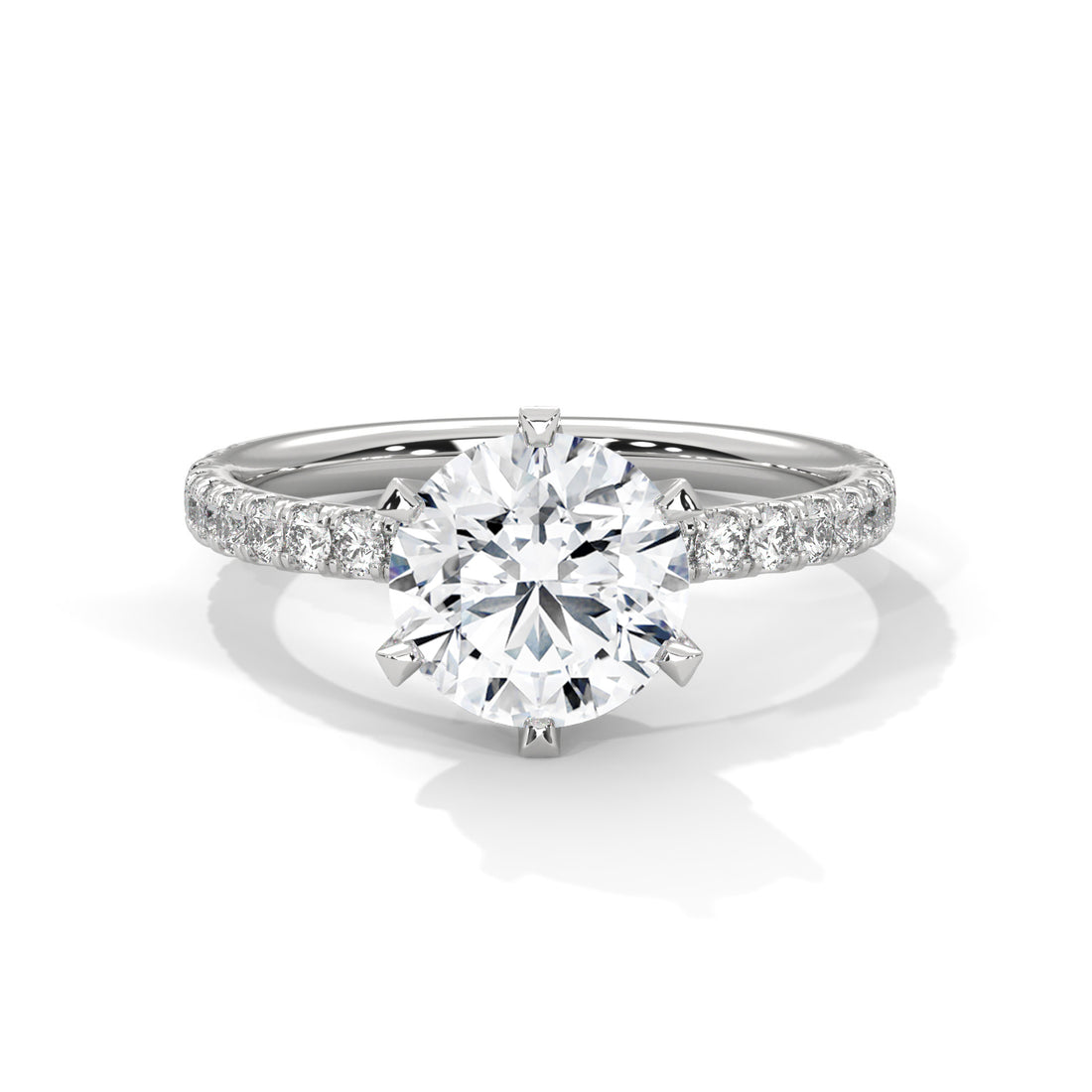 Round Cut Six-Prong Solitaire Pavé Cathedral Engagement & Anniversary Ring in Rose Gold