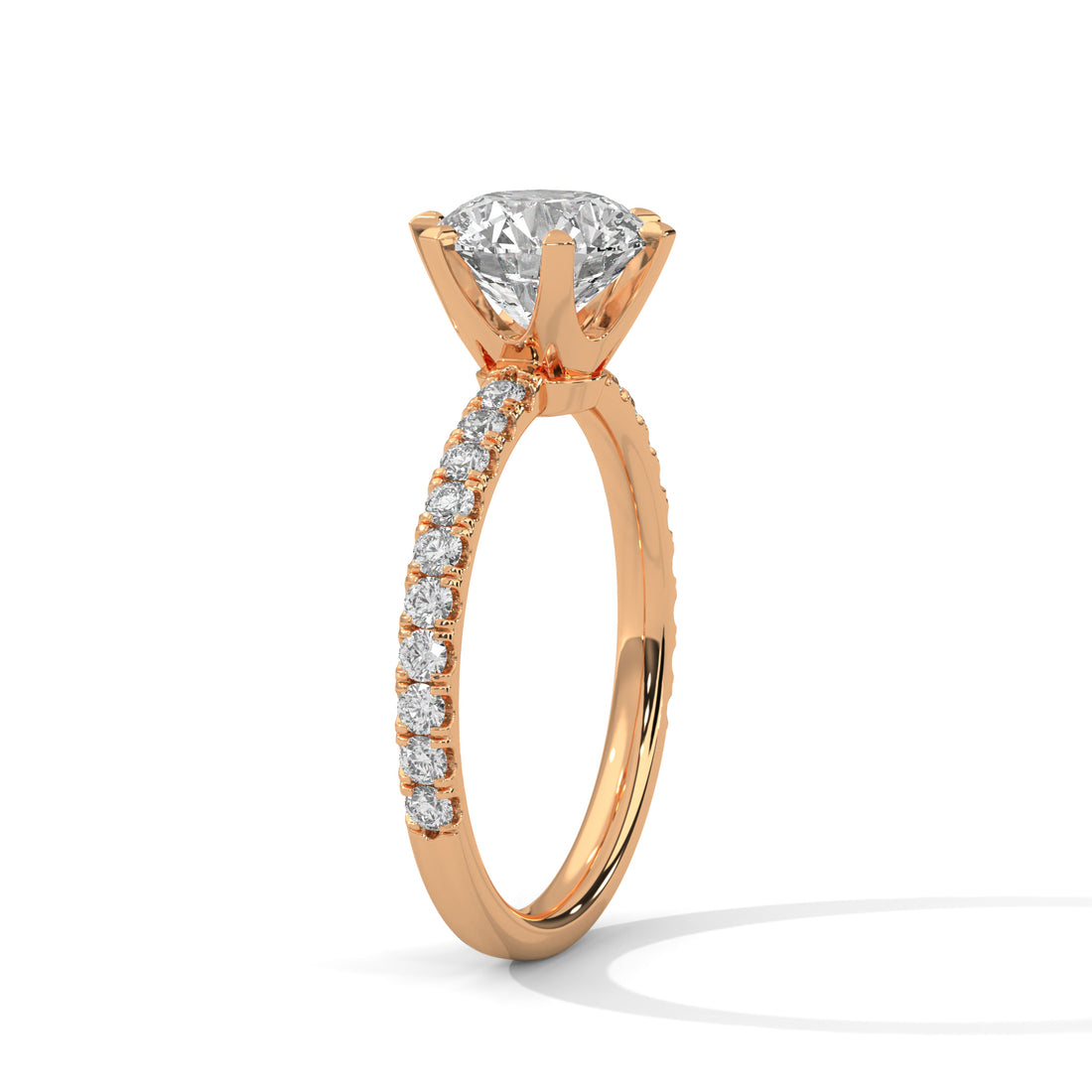 Round Cut Six-Prong Solitaire Pavé Cathedral Engagement & Anniversary Ring in Rose Gold