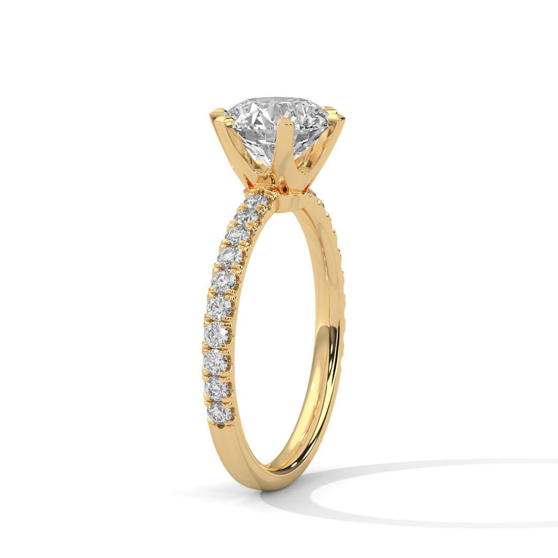 Round Cut Six-Prong Solitaire Pavé Cathedral Engagement & Anniversary Ring in Rose Gold