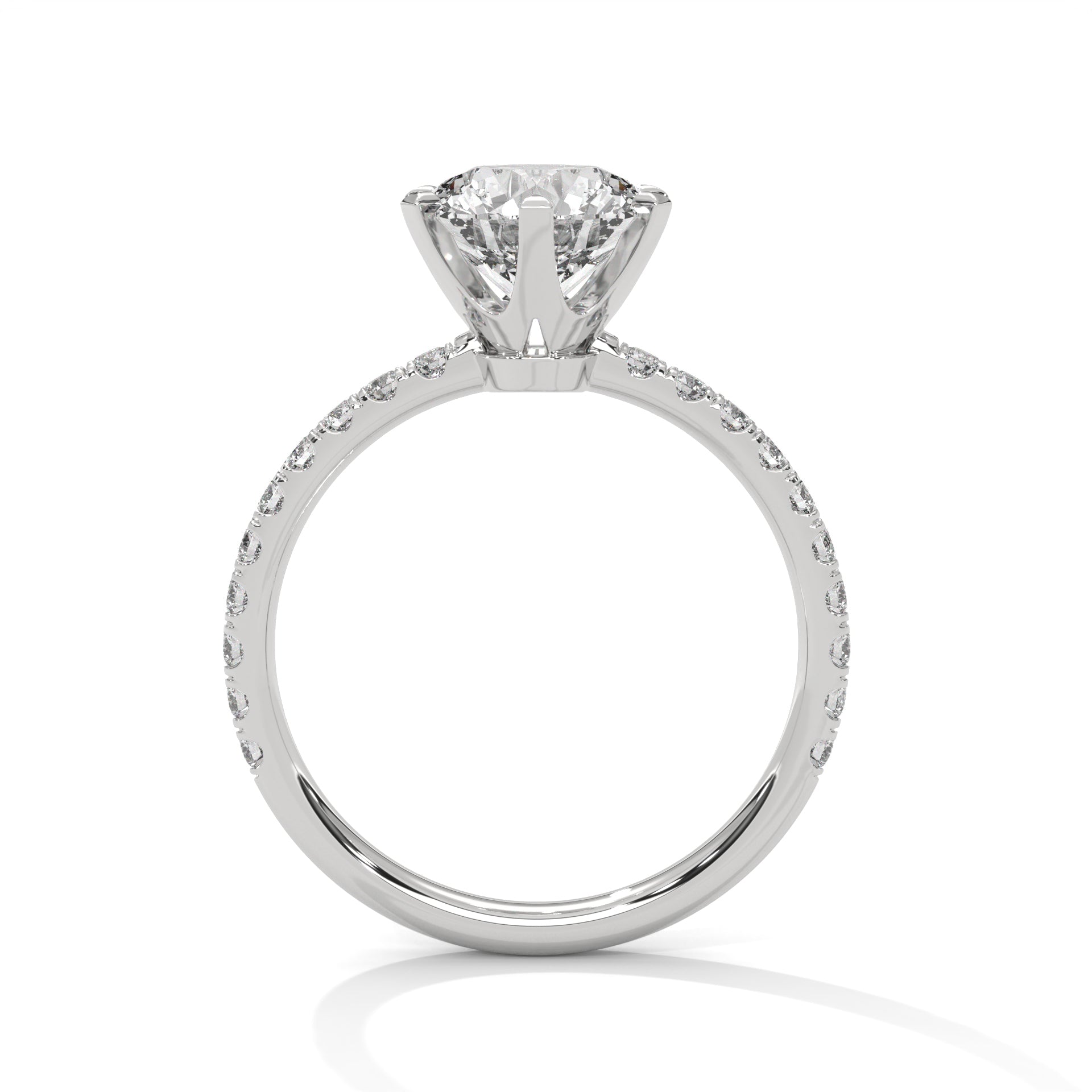 Round Cut Six-Prong Solitaire Pavé Cathedral Engagement & Anniversary Ring in Rose Gold