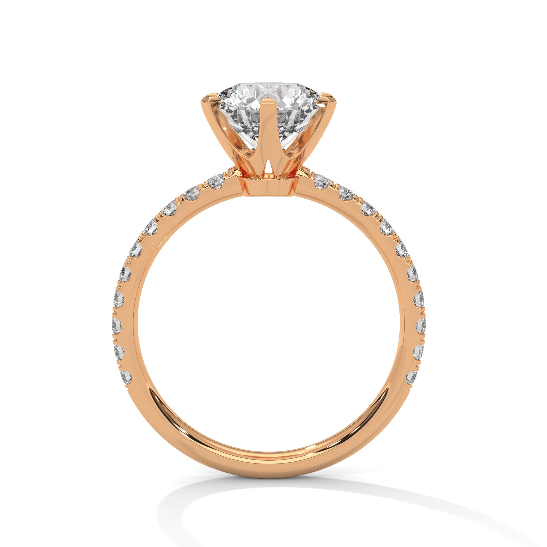 Round Cut Six-Prong Solitaire Pavé Cathedral Engagement & Anniversary Ring in Rose Gold