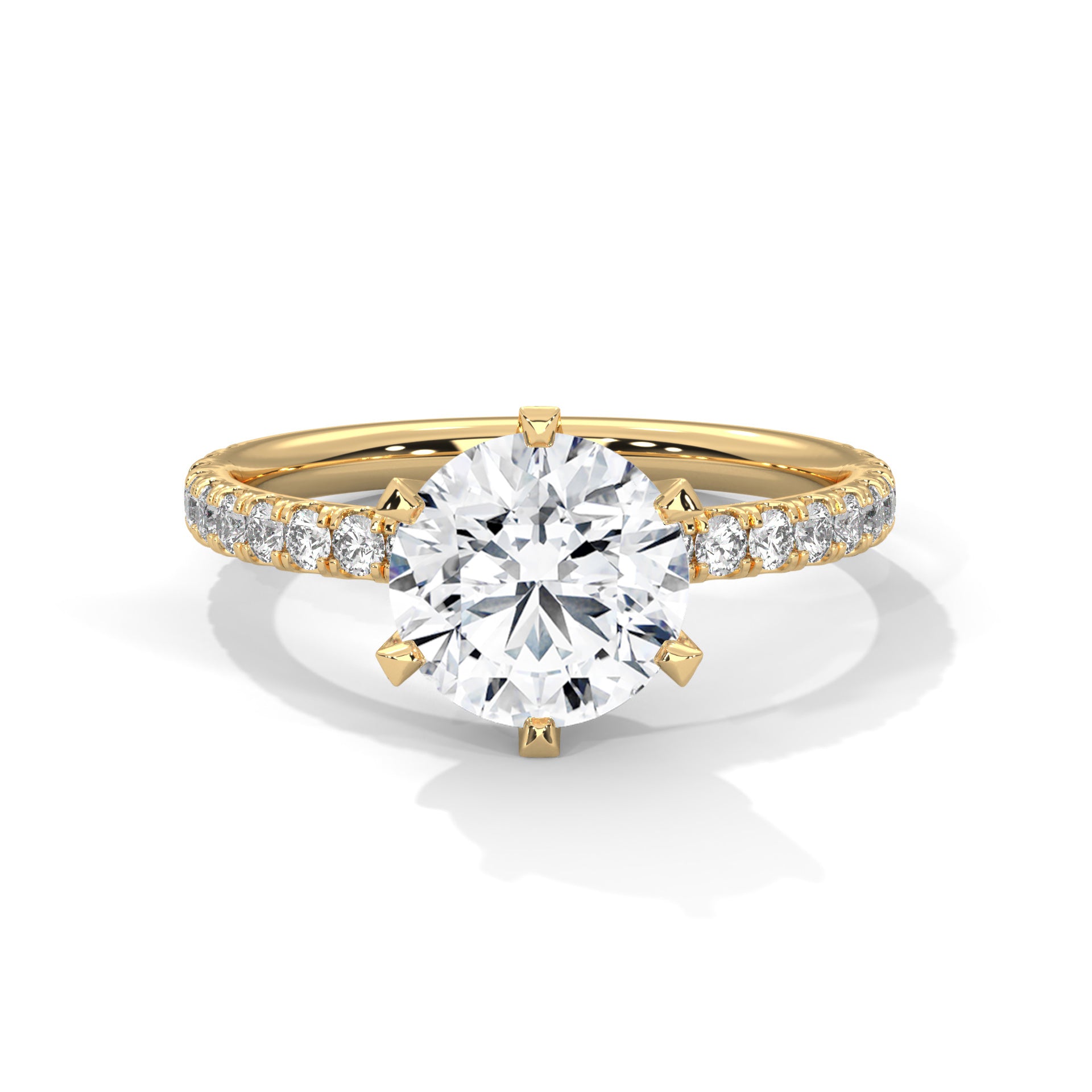 Round Cut Six-Prong Solitaire Pavé Cathedral Engagement & Anniversary Ring in Rose Gold