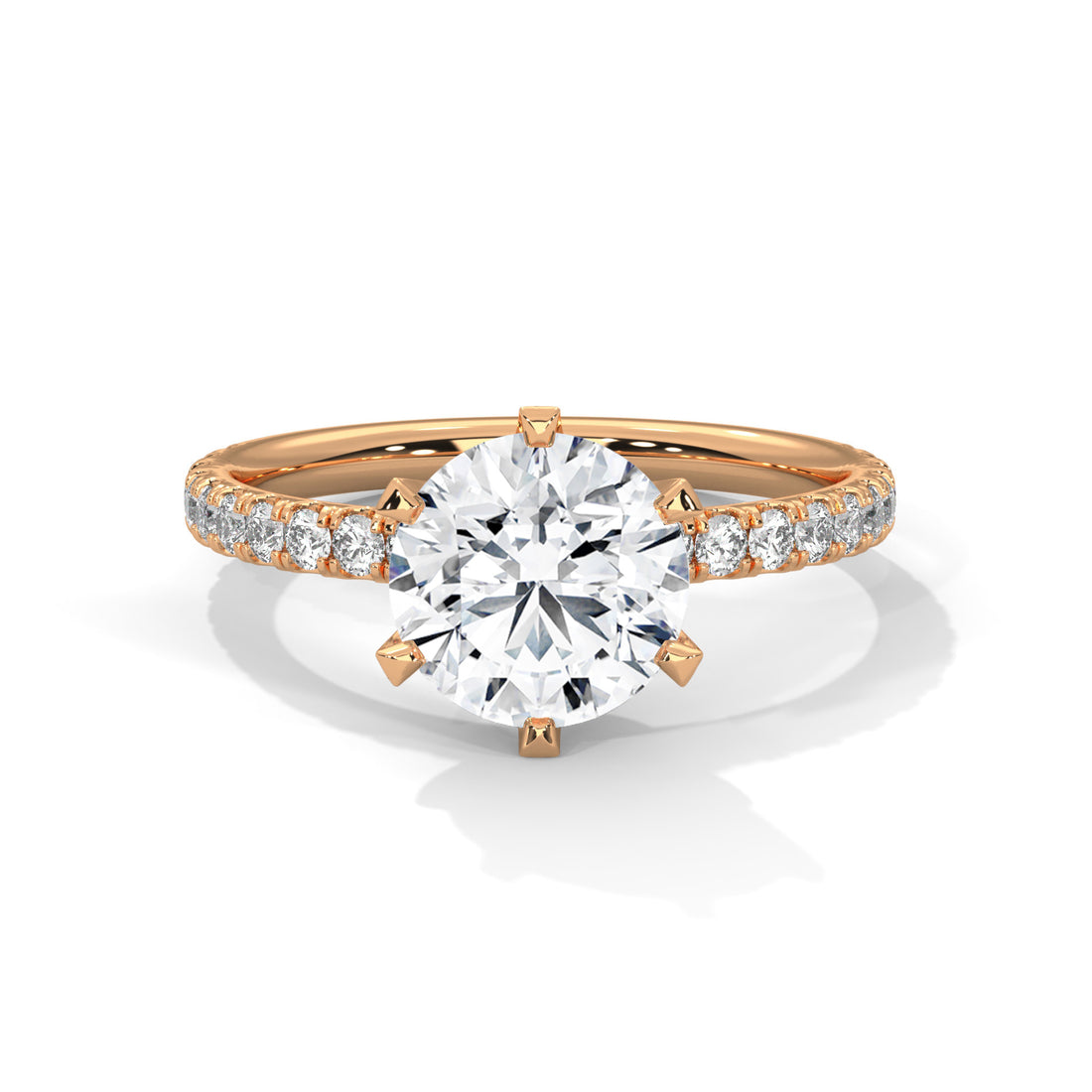 Round Cut Six-Prong Solitaire Pavé Cathedral Engagement & Anniversary Ring in Rose Gold