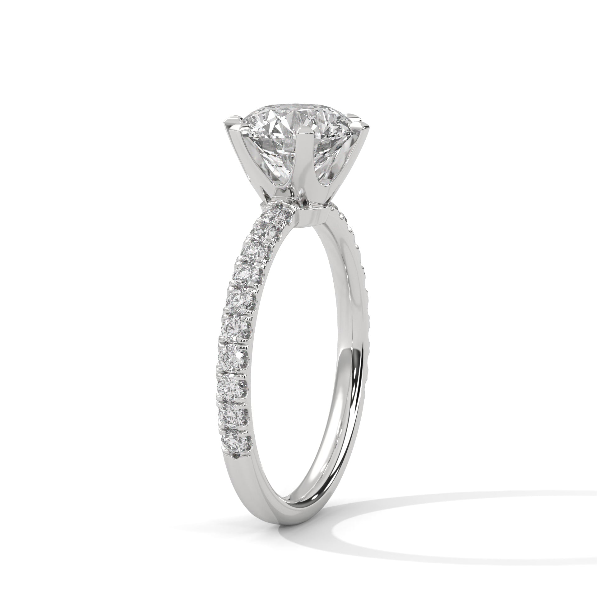 Round Cut Six-Prong Solitaire Pavé Cathedral Engagement & Anniversary Ring in Rose Gold