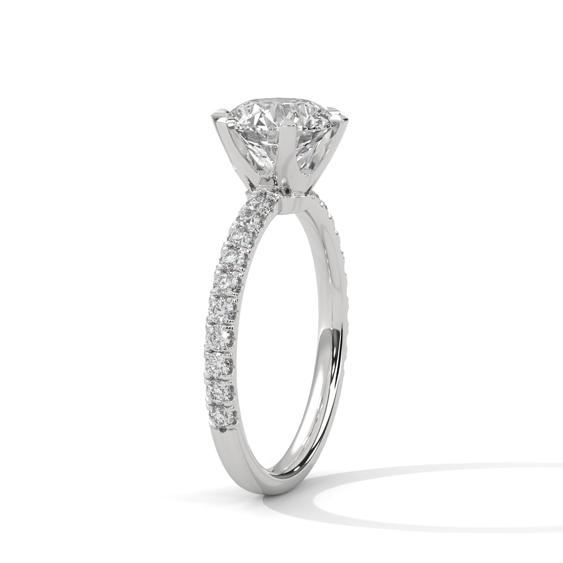 Round Cut Six-Prong Solitaire Pavé Cathedral Engagement & Anniversary Ring in Rose Gold