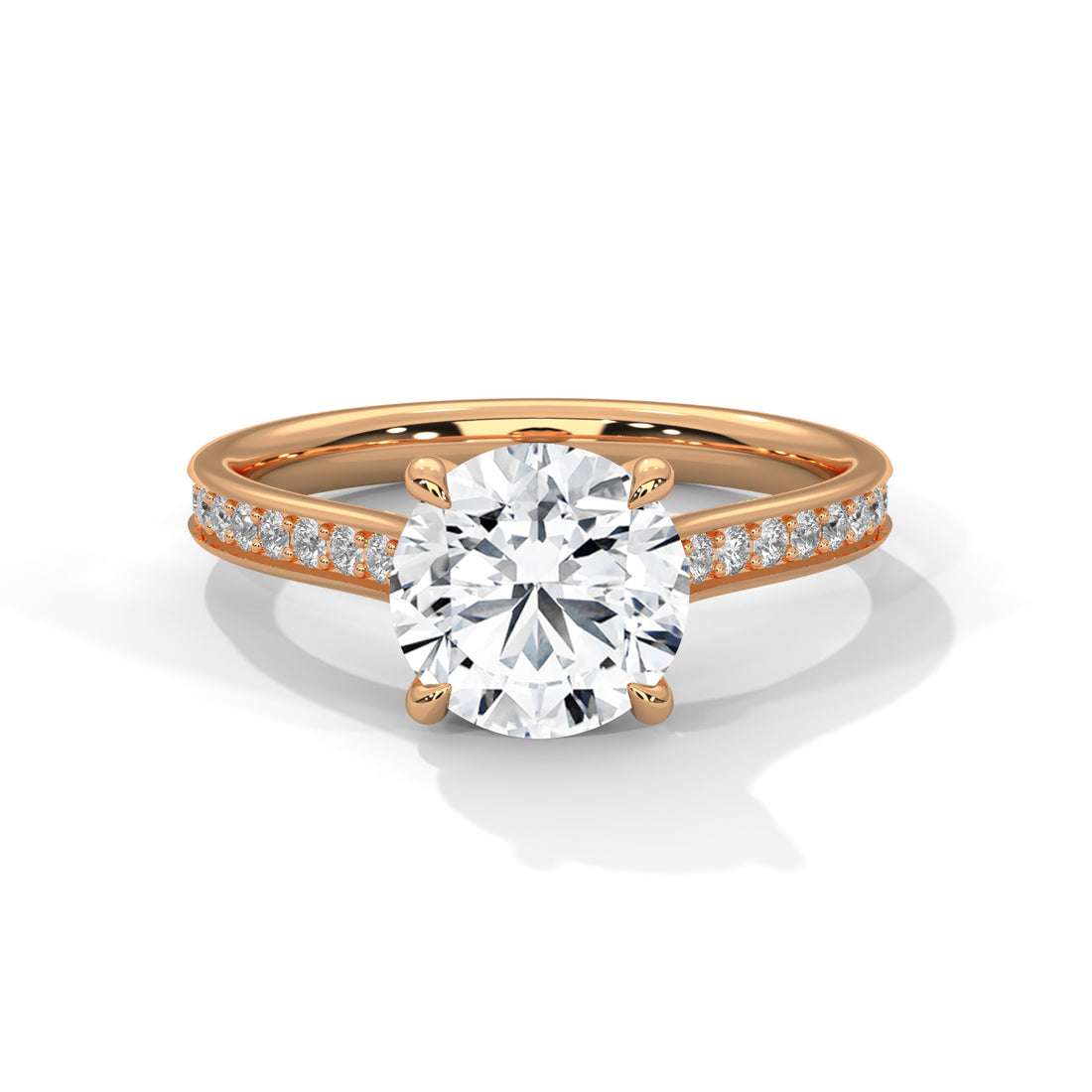 Round Cut Solitaire Four-Prong Pavé Cathedral Engagement & Anniversary Ring in Rose Gold
