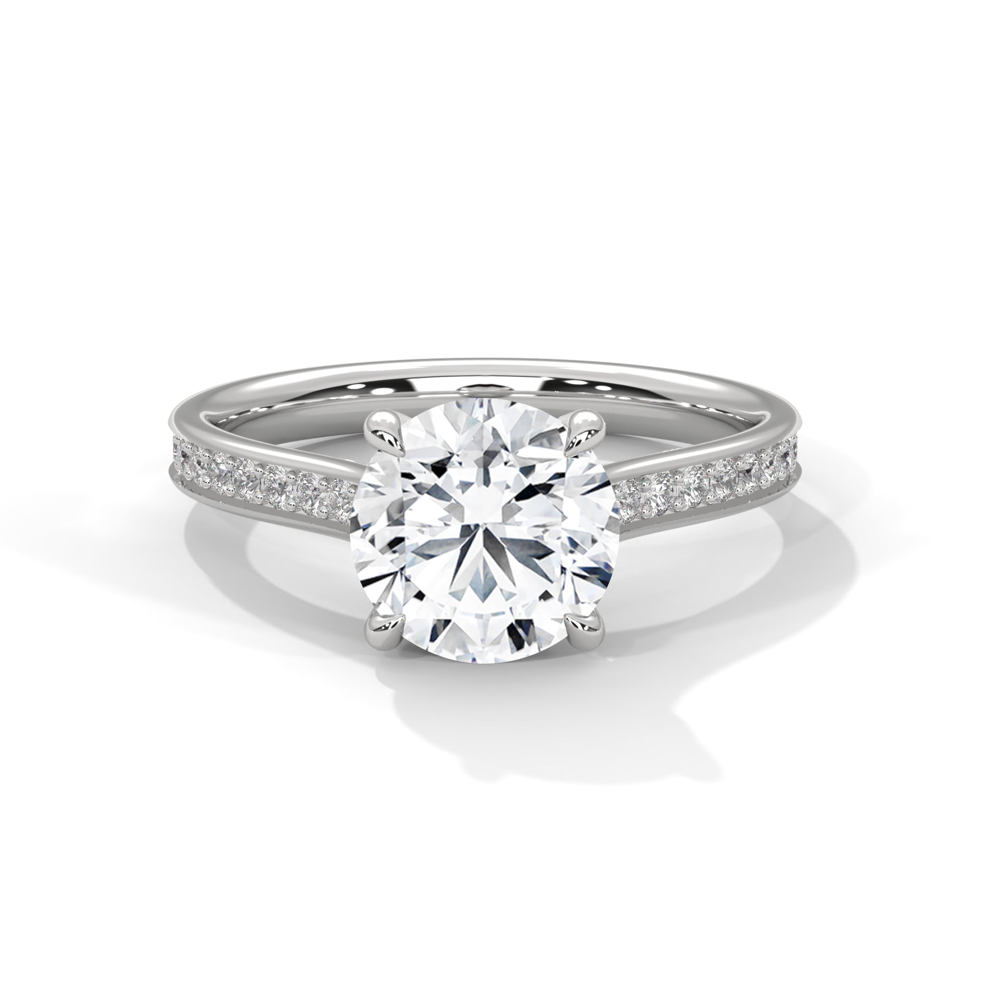 Round Cut Solitaire Four-Prong Pavé Cathedral Engagement & Anniversary Ring in Rose Gold