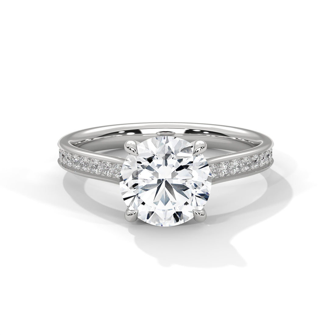 Round Cut Solitaire Four-Prong Pavé Cathedral Engagement & Anniversary Ring in Rose Gold