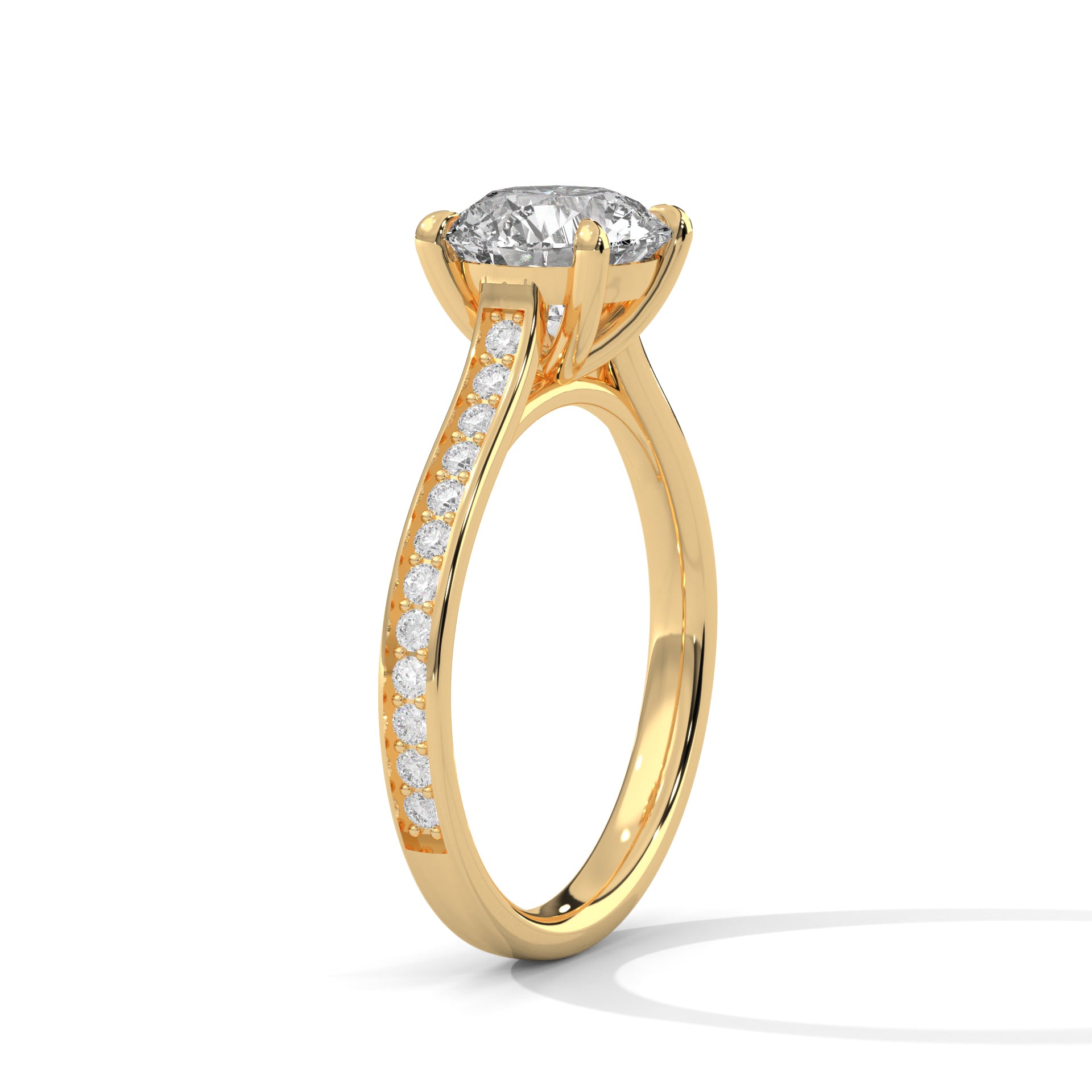 Round Cut Solitaire Four-Prong Pavé Cathedral Engagement & Anniversary Ring in Rose Gold