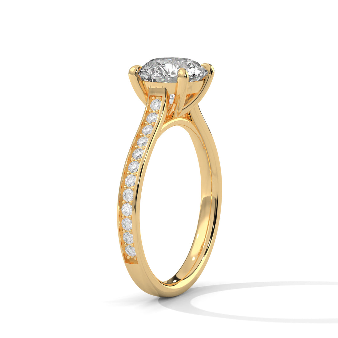 Round Cut Solitaire Four-Prong Pavé Cathedral Engagement & Anniversary Ring in Rose Gold