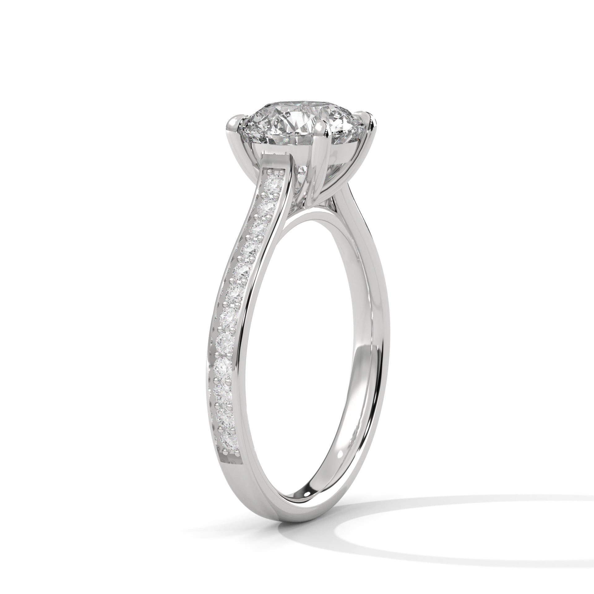 Round Cut Solitaire Four-Prong Pavé Cathedral Engagement & Anniversary Ring in Rose Gold