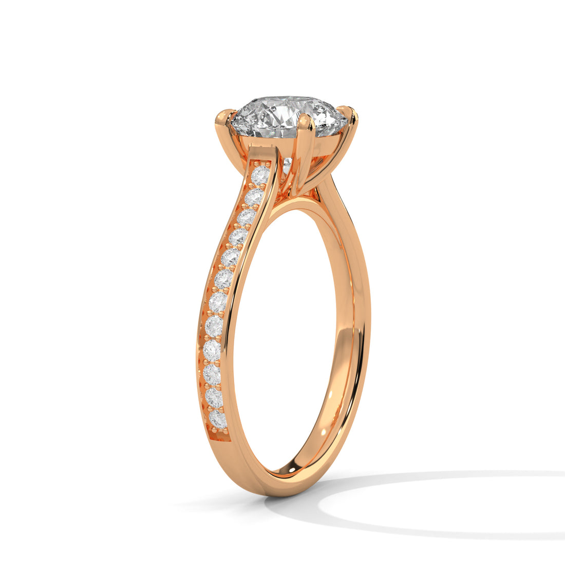 Round Cut Solitaire Four-Prong Pavé Cathedral Engagement & Anniversary Ring in Rose Gold